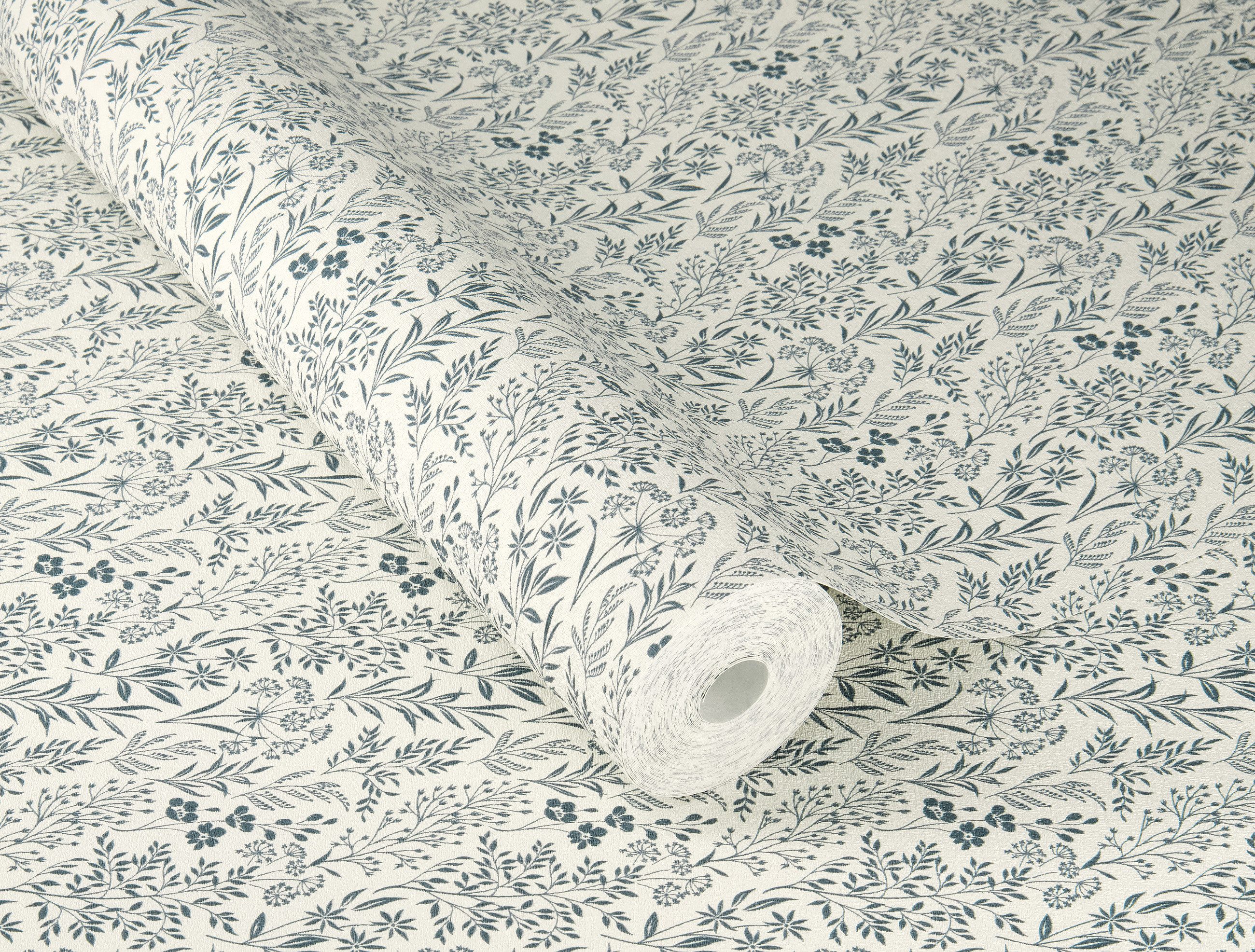 Rasch Vliestapete mit Blumen und Blätter-Muster in Grün und Creme, strukturiert, naturalistisch, matt, gemustert, botanisch, (1 Rolle, 1 St), Blümchen