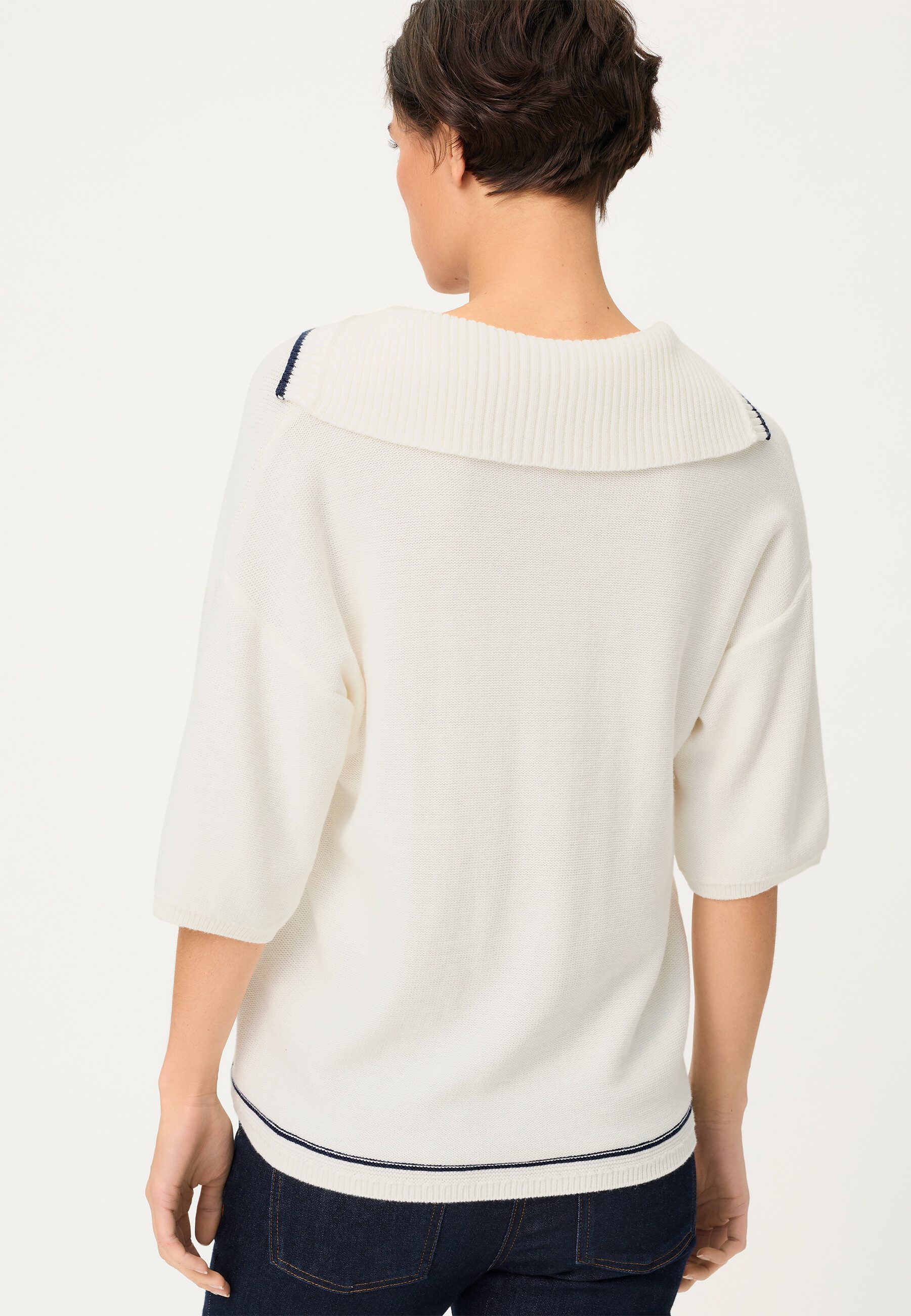 Olsen Strickpullover Pullover mit maritimen Kragen und 1/3-Ärmeln