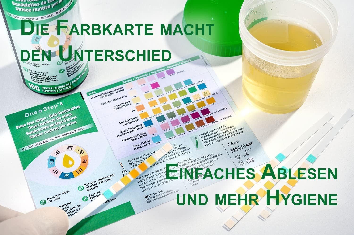 One+Step Harnsäure-Teststreifen Gesundheitstest - Urin Teststreifen für 10 Indikatoren, 100-St.