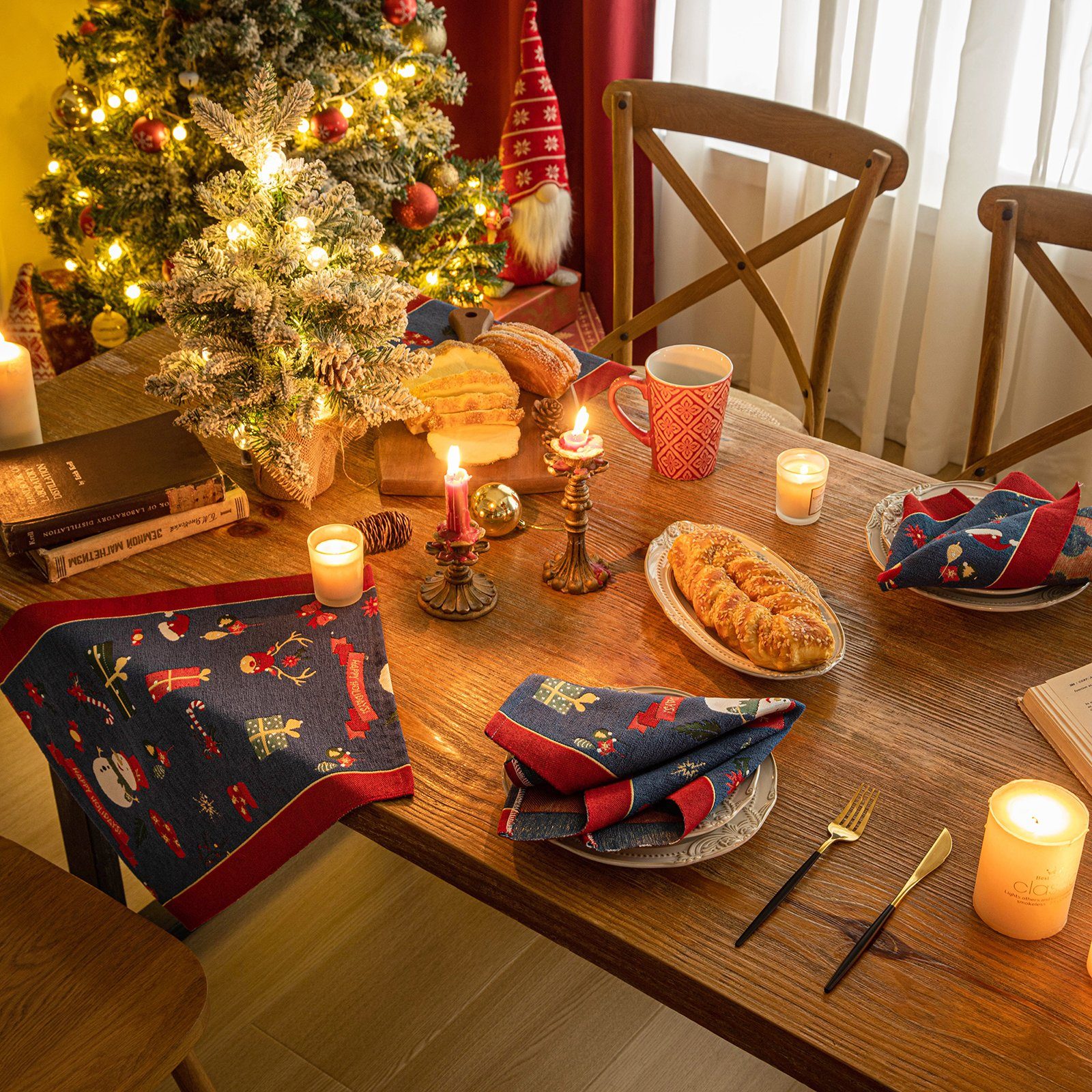 Rosnek Tischläufer für Küche Tischset, Weihnachtselemente, Esstisch (1-tlg) Party Blau Deko