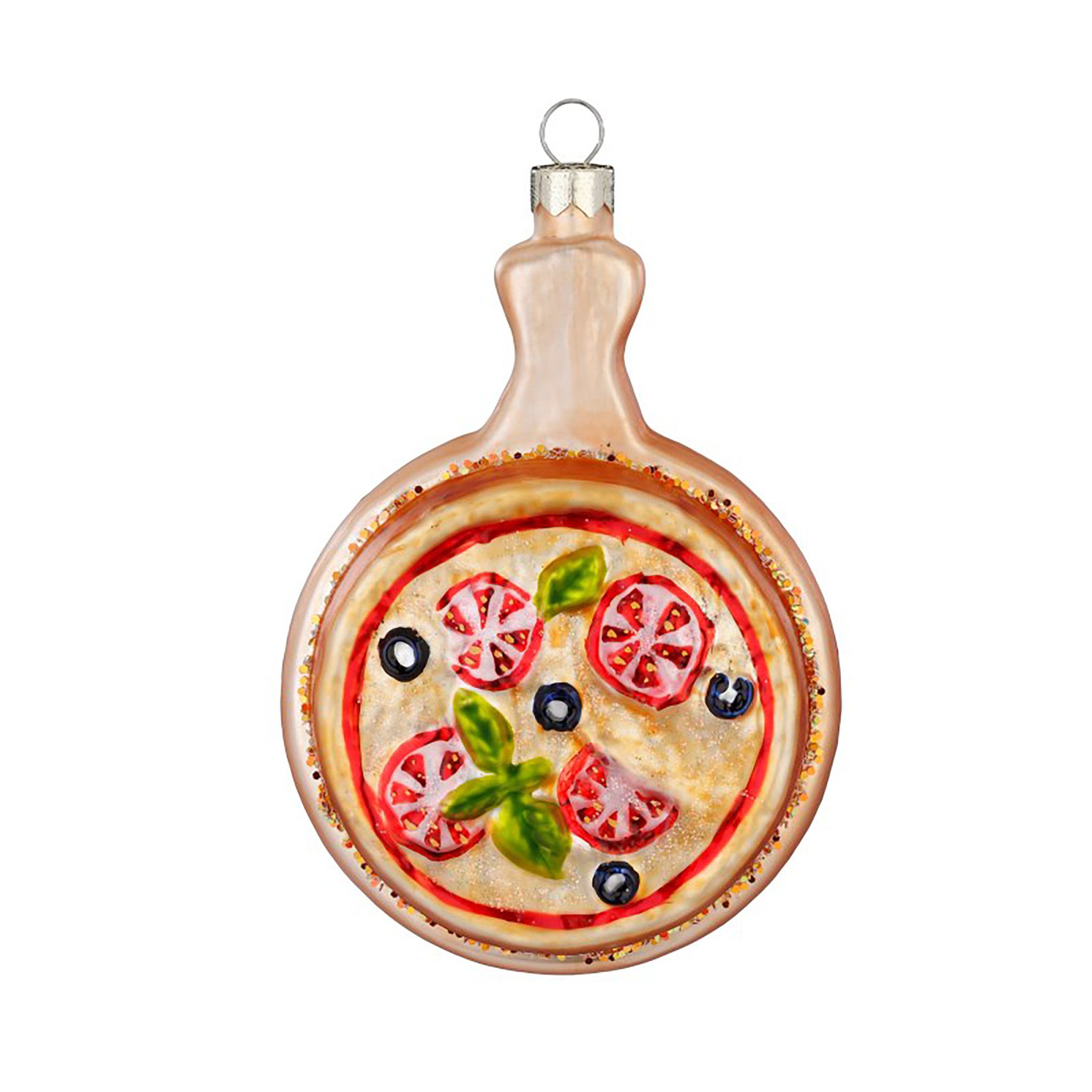 Holly & Jolly Christbaumschmuck, Christbaumschmuck Pizza Figur 10,5cm Glas Hellbraun