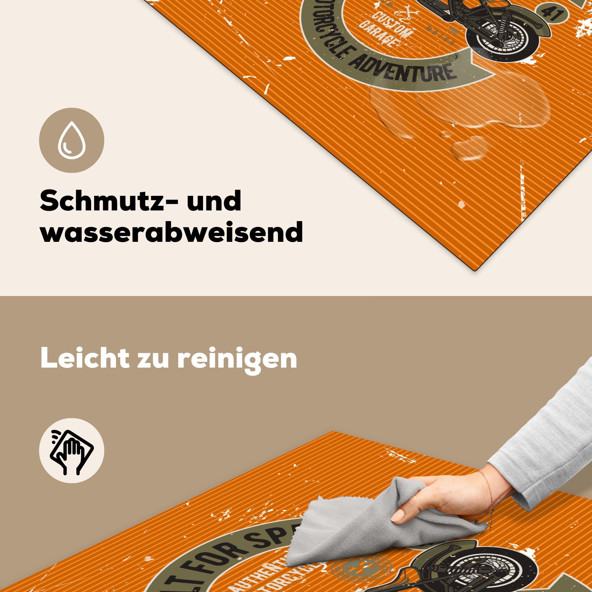 MuchoWow Herdblende-/Abdeckplatte Vintage - (1 cm, Vinyl, küche 78x78 tlg), Motor Orange, Arbeitsplatte für - Ceranfeldabdeckung