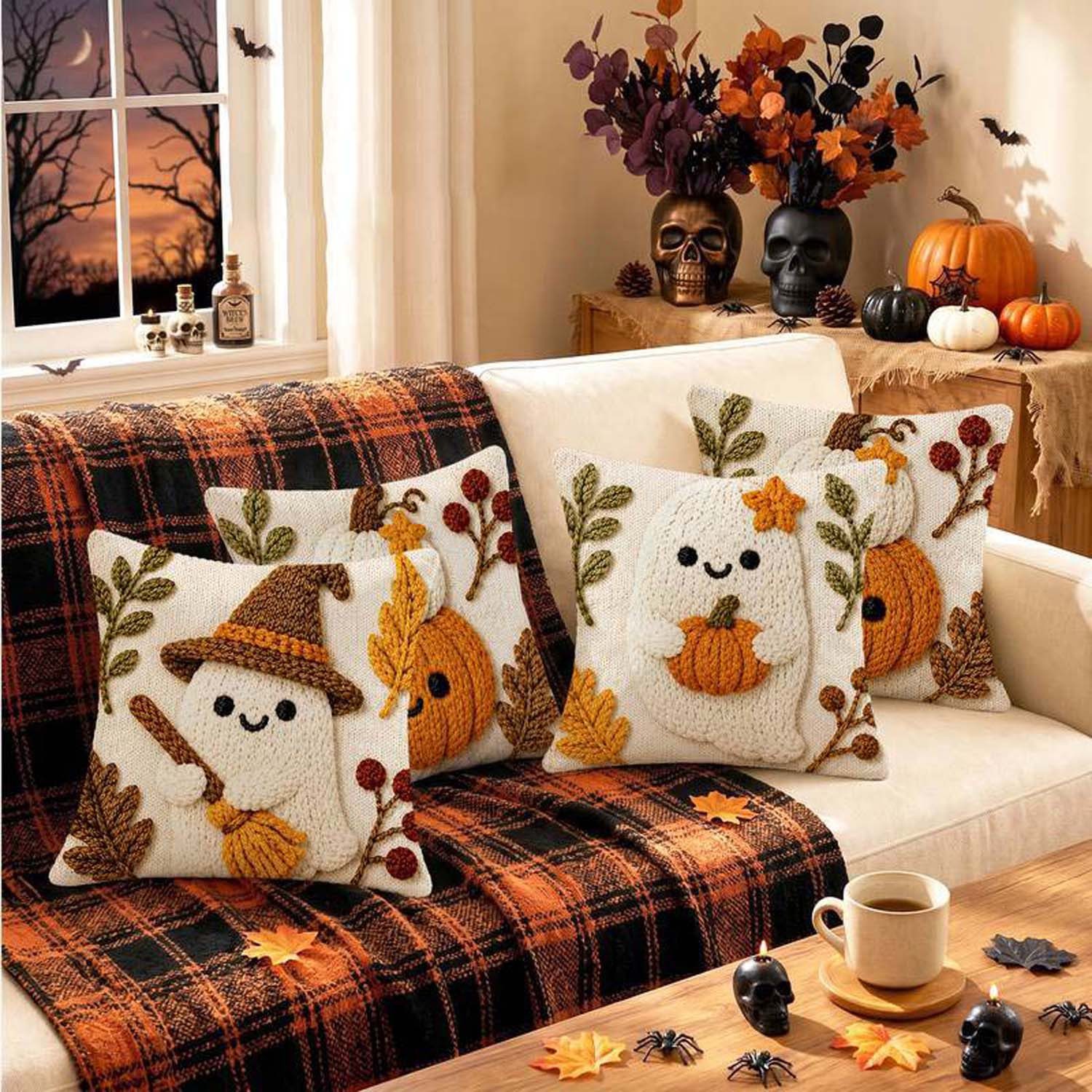 Bomiclss Kissenhüllen 4er-Set 2D Flachdruck Herbst Cartoon Halloween Kissenbezüge – Bild 3 von 5