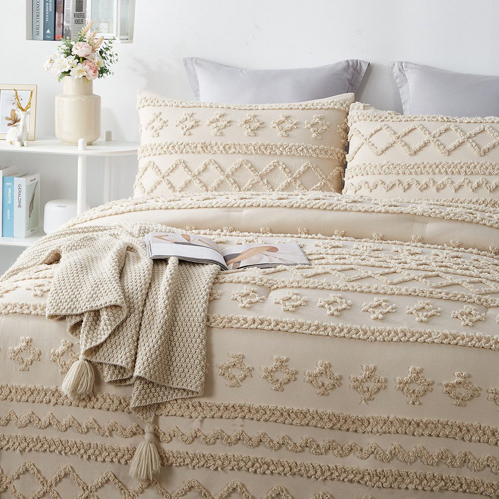 ibettertec Bettwäsche Bettwäsche Getuftet 135x200,200x200cm,Stickerei Shabby Chic Bettbezug, Boho-Stickerei Bettwäsche-set mit Reißverschluss,Kissenbezug 80x80cm
