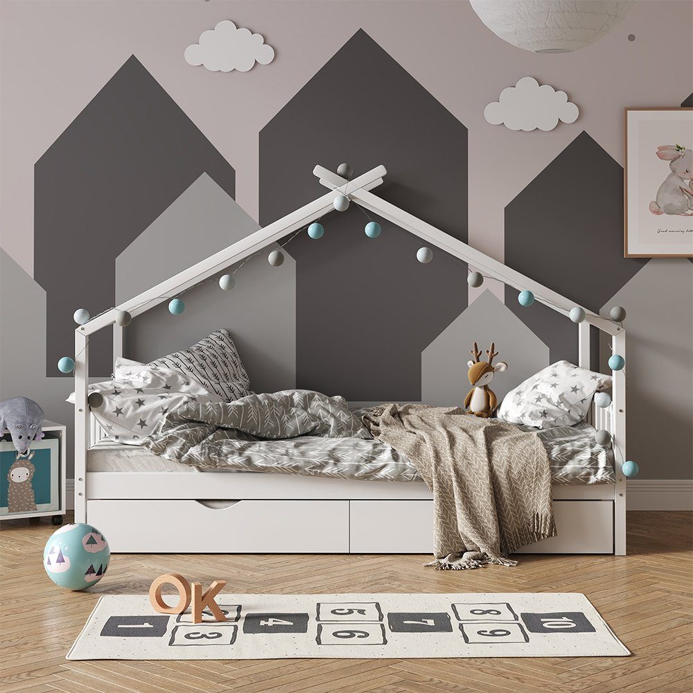 DESIGN VitaliSpa® 90x200cm Hausbett Gästebett Kinderbett Weiß