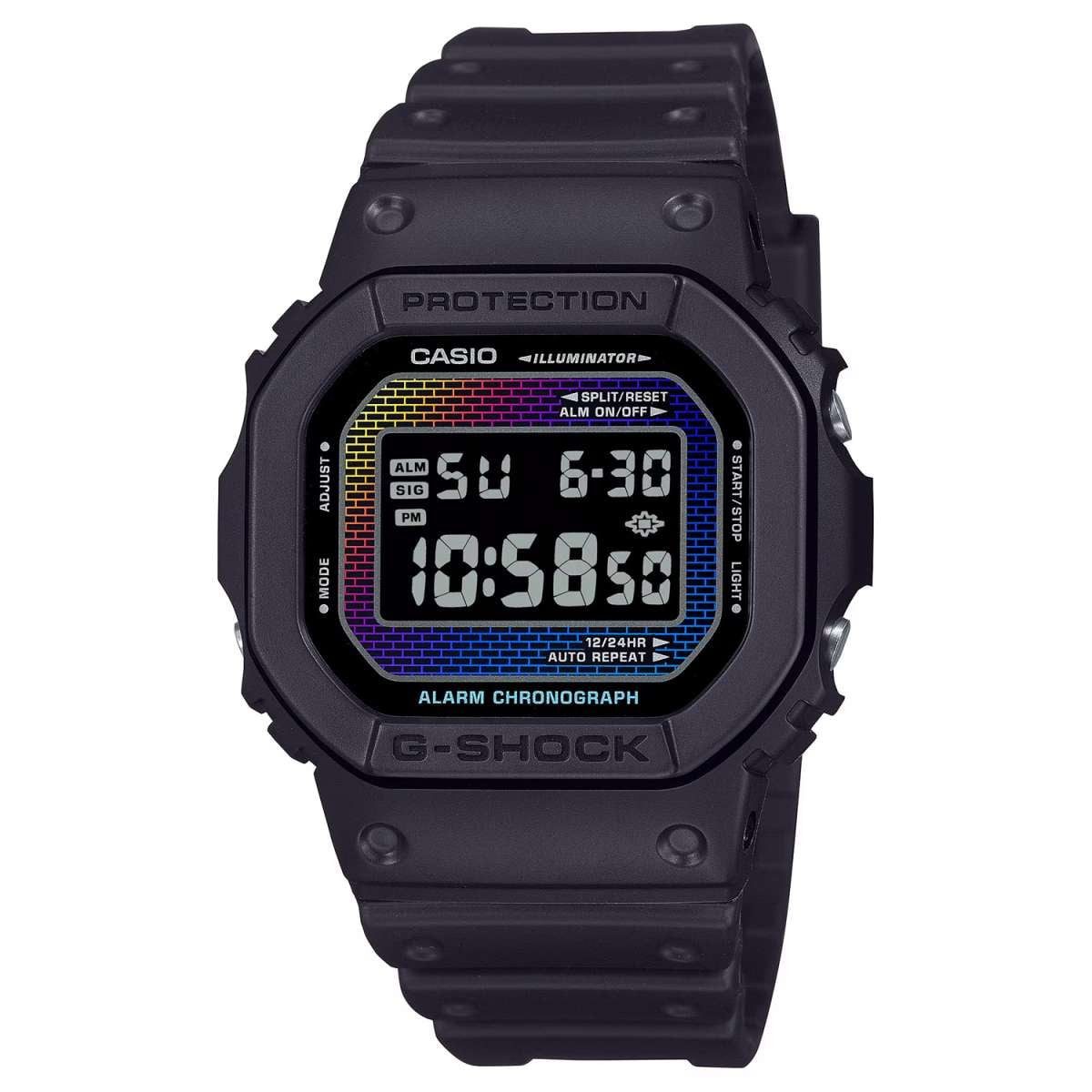 CASIO G-SHOCK Digitaluhr DW-5600RW-1ER, G-Shock Digital Herrenuhr Schwarz/Regenbogen