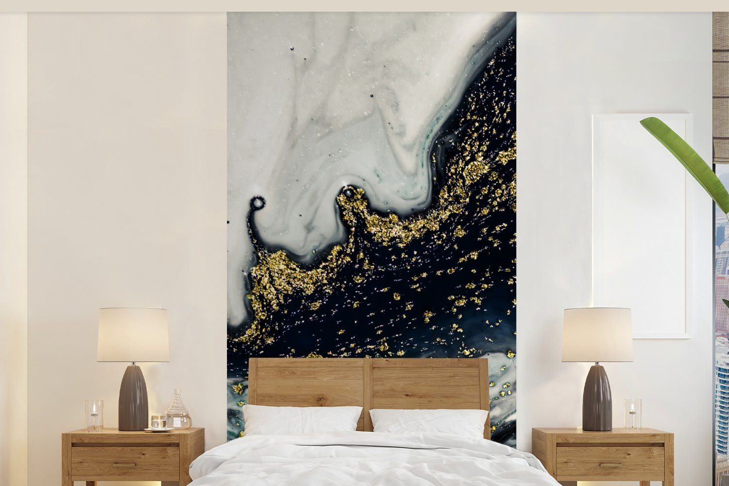 MuchoWow Fototapete Marmor - Abstrakt - Gold - Luxus, Matt, bedruckt, (2 St), Vliestapete für Wohnzimmer Schlafzimmer Küche, Fototapete