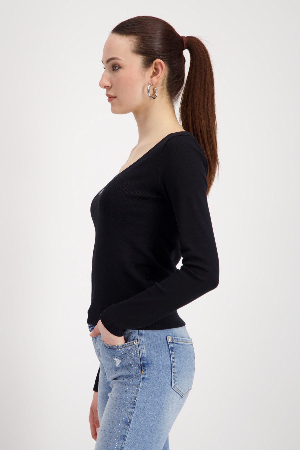 Monari Langarmshirt Shirt Rippe Schmuck Mit günstig online kaufen
