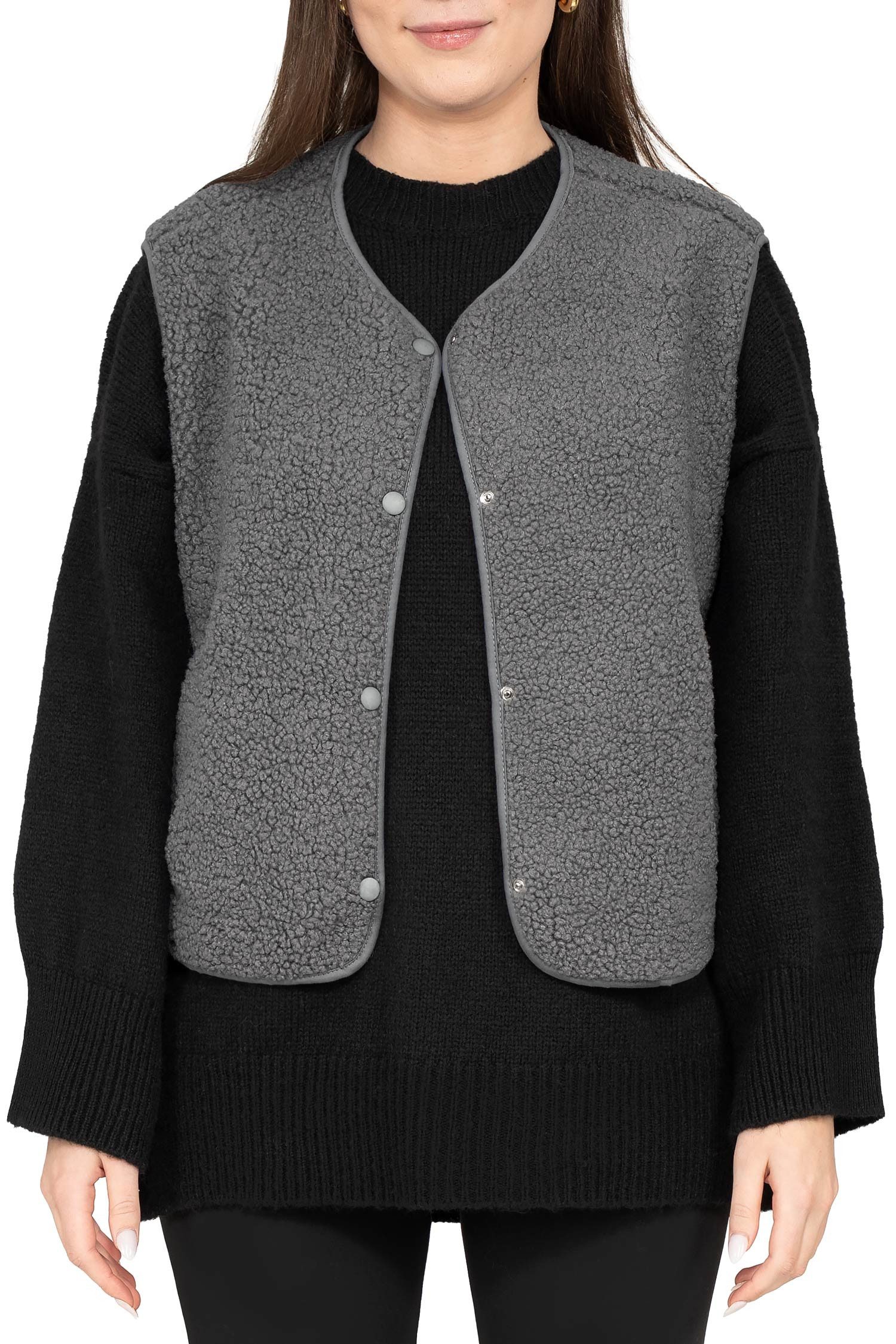 Reichstadt Plüschweste Damen Relaxed Fit Teddy Weste 25RSW098 (1-tlg) Modische ärmellose Jacke in angesagter Teddy-Optik