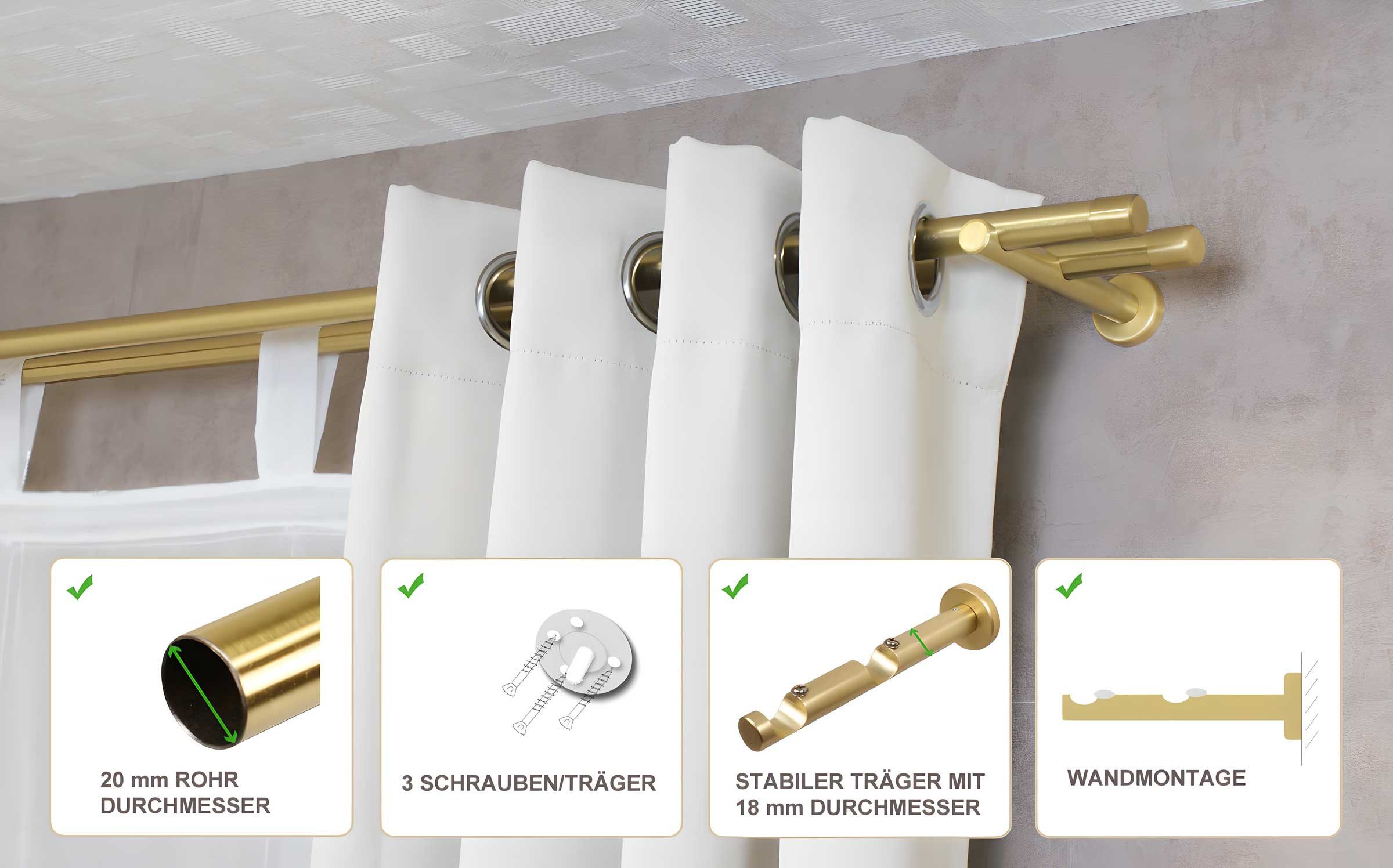 iso-design Gardinenstange 20 mm 2-läufig Messing günstig online kaufen