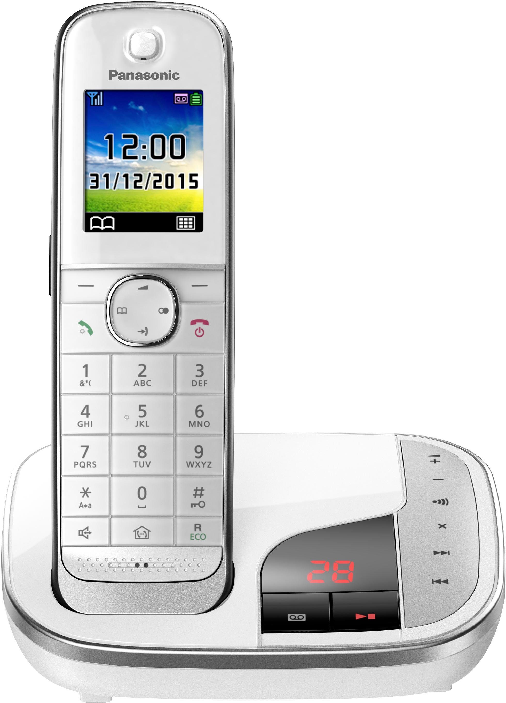 Panasonic KX-TGJ320 Schnurloses DECT-Telefon (Mobilteile: 1, mit Anrufbeantworter, Weckfunktion, Freisprechen) weiß