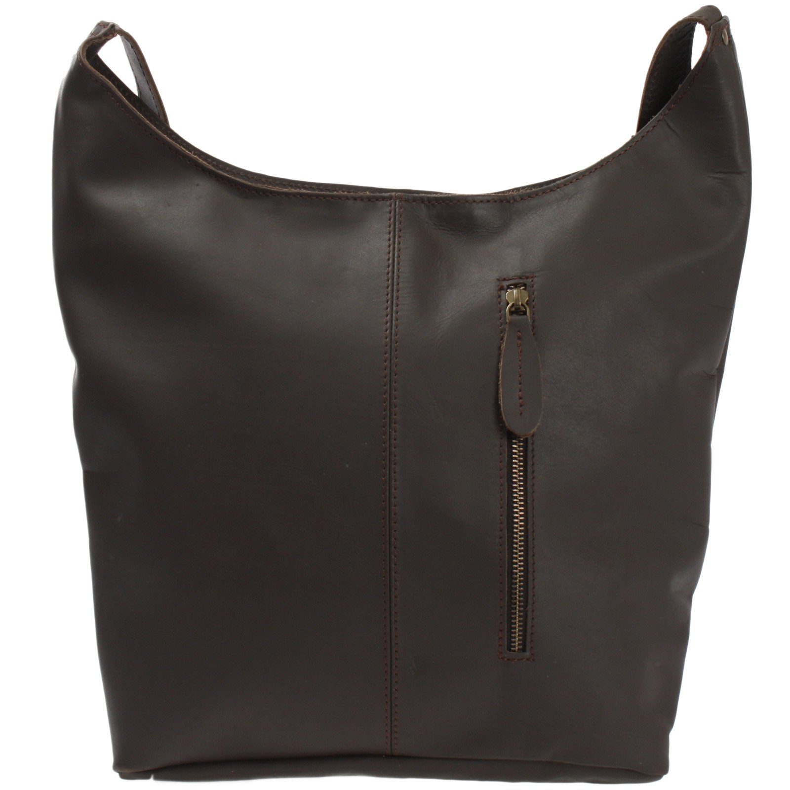 LECONI Schultertasche große Umhängetasche Beuteltasche Damentasche Shopper Echt Leder LE0055, Echtleder – Reißverschlussfach innen & außen – 34×34×11 cm – Bild 4 von 5