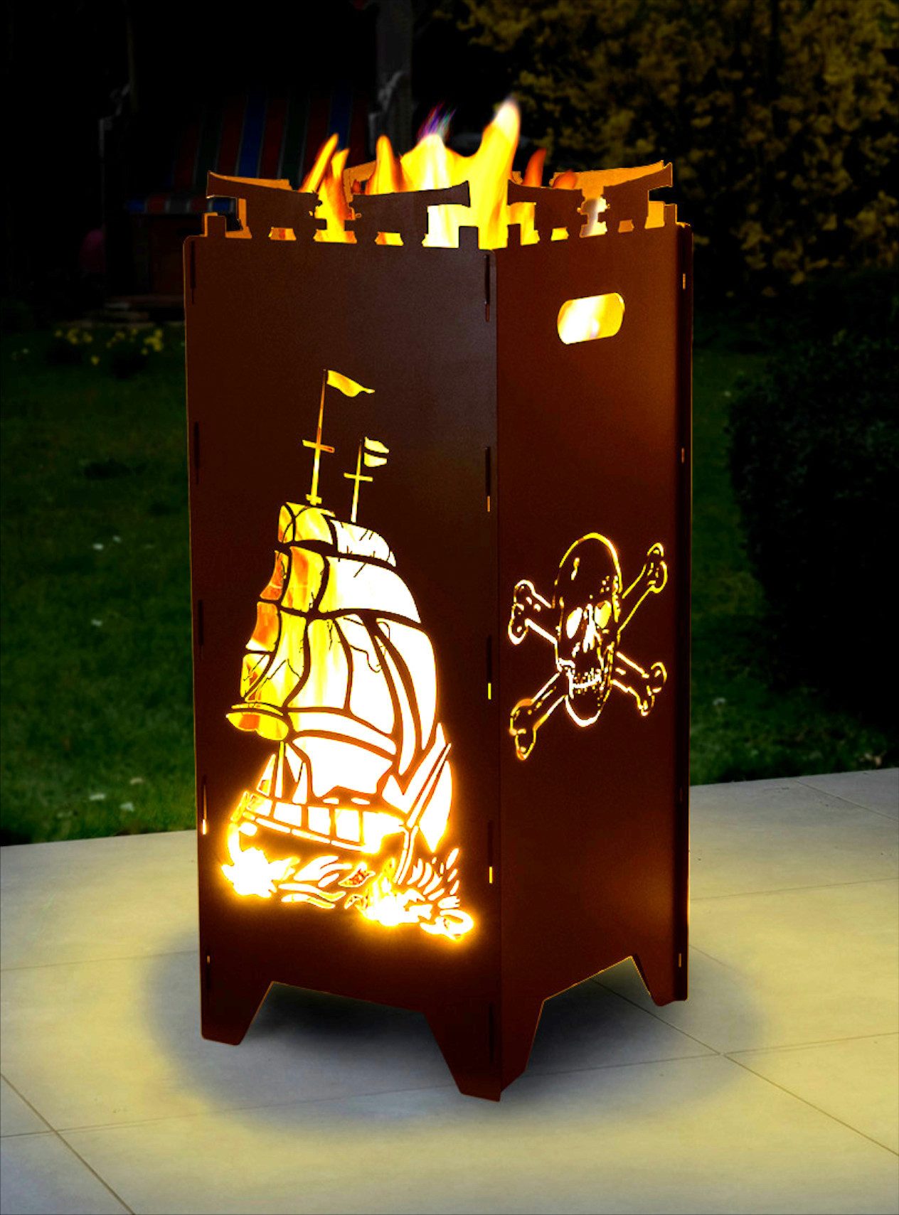 Moritz Feuerkorb Feuerkorb Totenkopf Schiff Anker 35x35x85 cm, (Packung, 2mm Stahl), Steckbar für Garten Camping Outdoor Feuerstelle Feuertonne