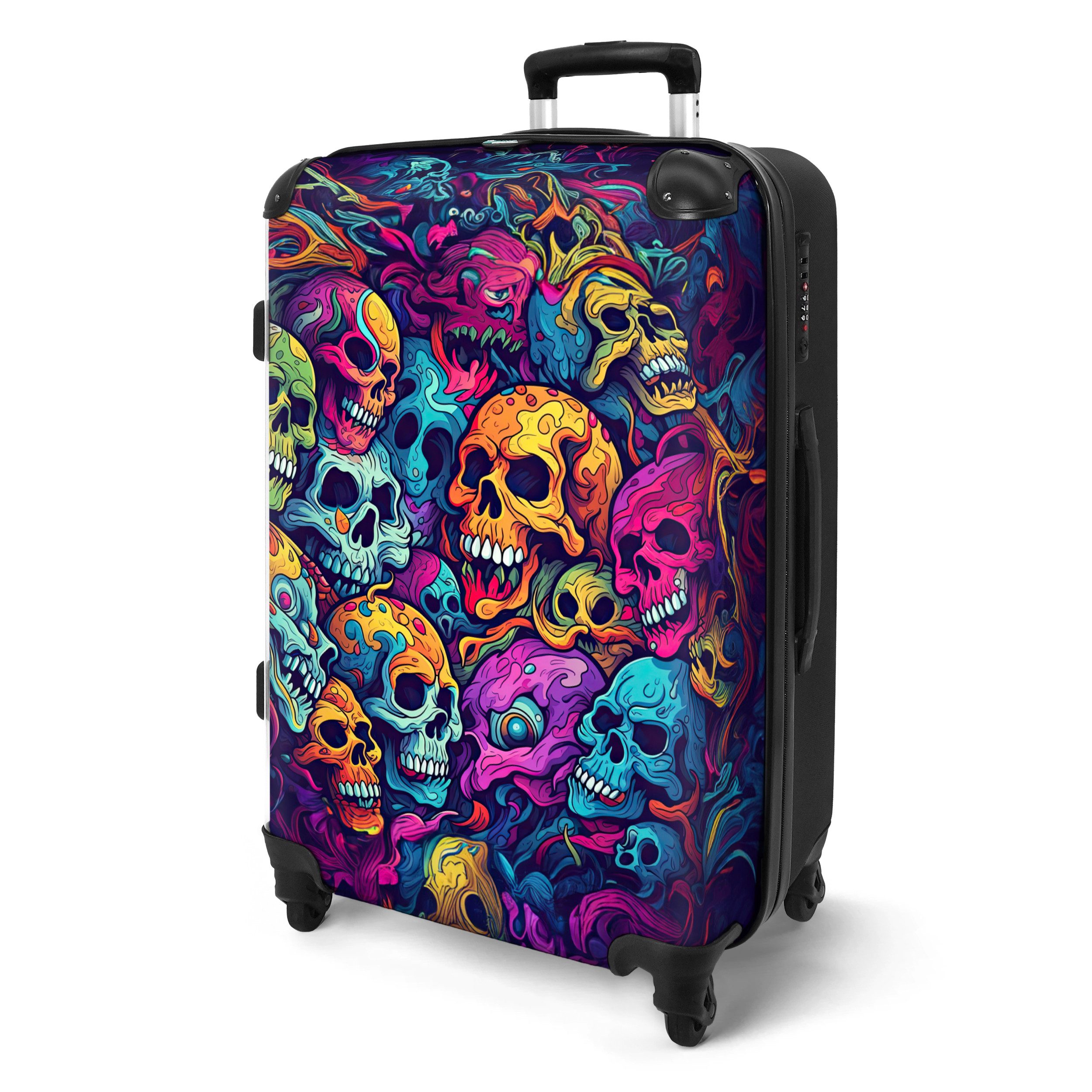 NoBoringSuitcases.com© Hartschalen-Trolley Totenkopf - Neon - günstig online kaufen