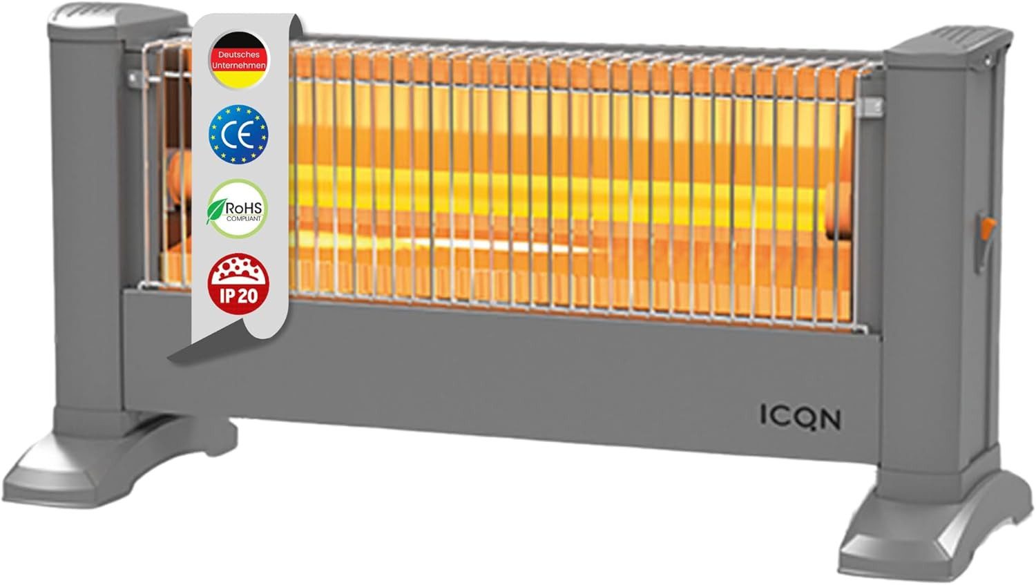 ICQN Heizstrahler Infrarot Standheizstrahler für Büro oder Haus, 135 Zentimeter Kabel, 900 W, Für Räume bis 9m², IP20, Elektroheizung, IQ.0900.APW