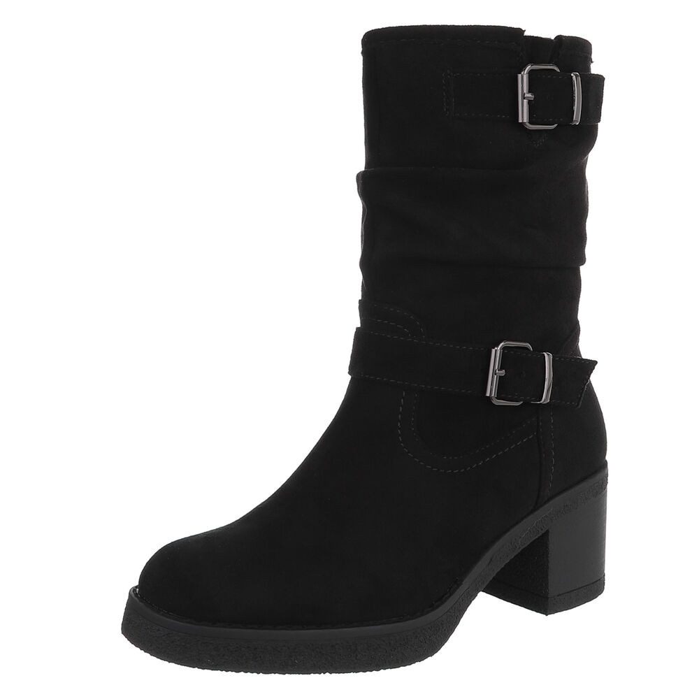 Ital-Design Damen Stiefel mit Schnallen und angenehmem Tragekomfort Stiefelette (90793435) Blockabsatz Stiefeletten in Schwarz