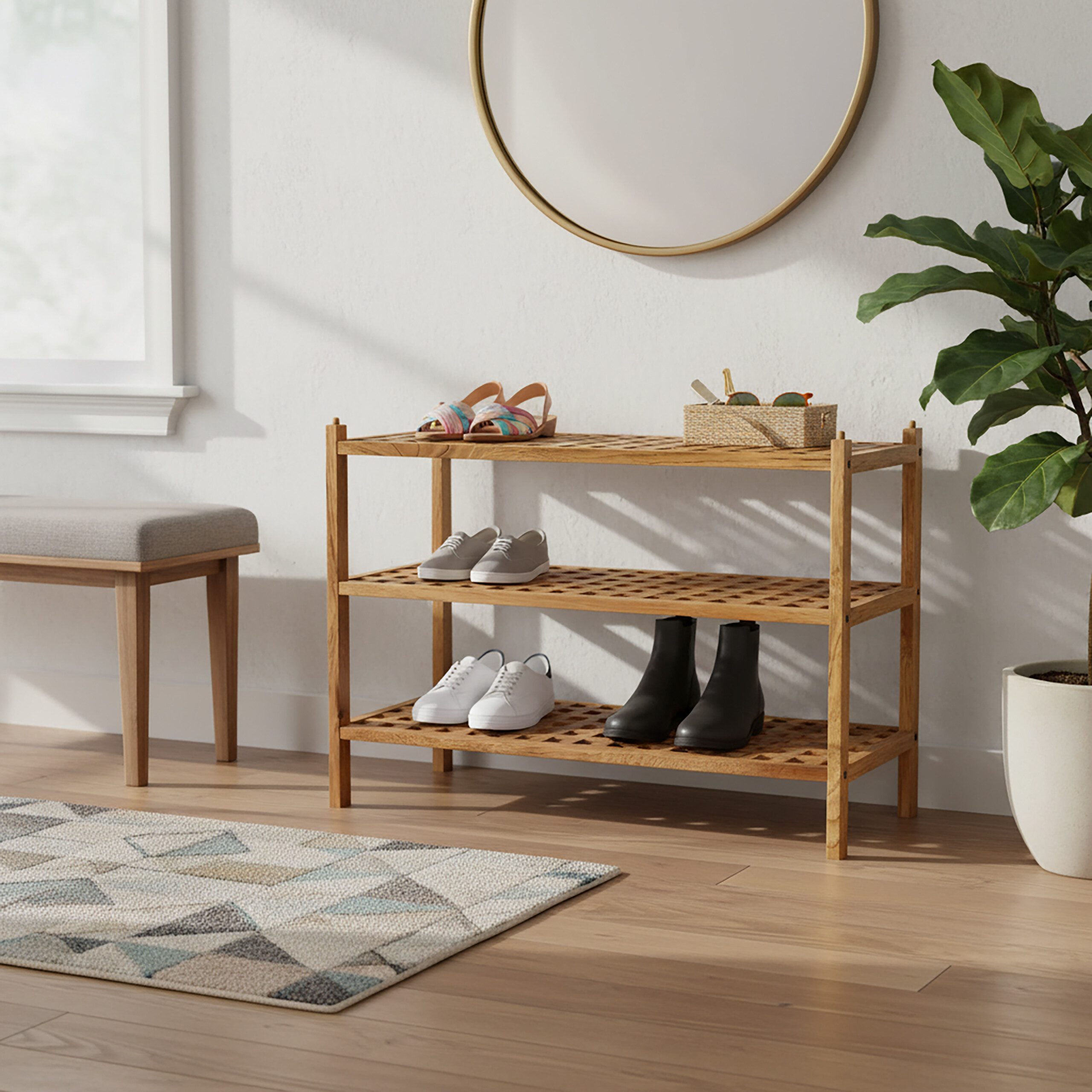 relaxdays Schuhregal aus Walnuss mit 3 Ebene günstig online kaufen