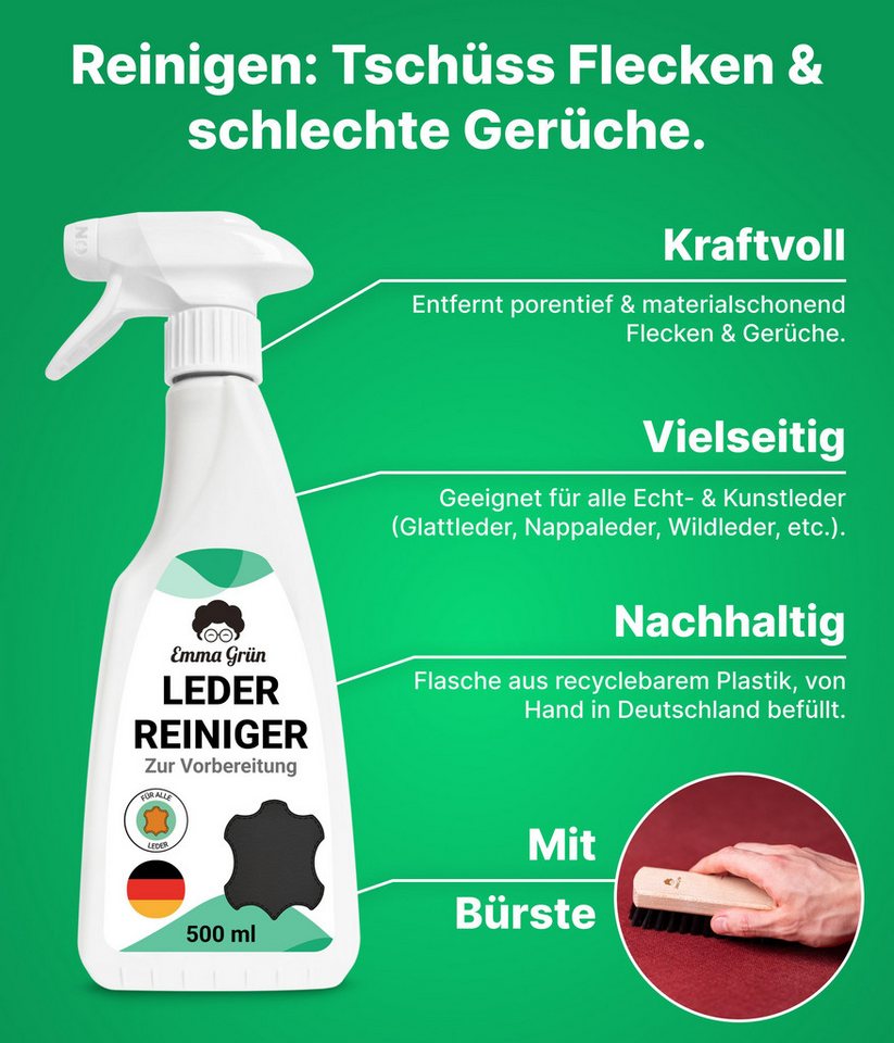 Thumbnail - Emma Grün -Set, Reiniger & Lotion mit Bienenwachs Lederpflegeset, pflegt Sofas, Schuhe & Jacken ohne zu fetten, 100% Mad...