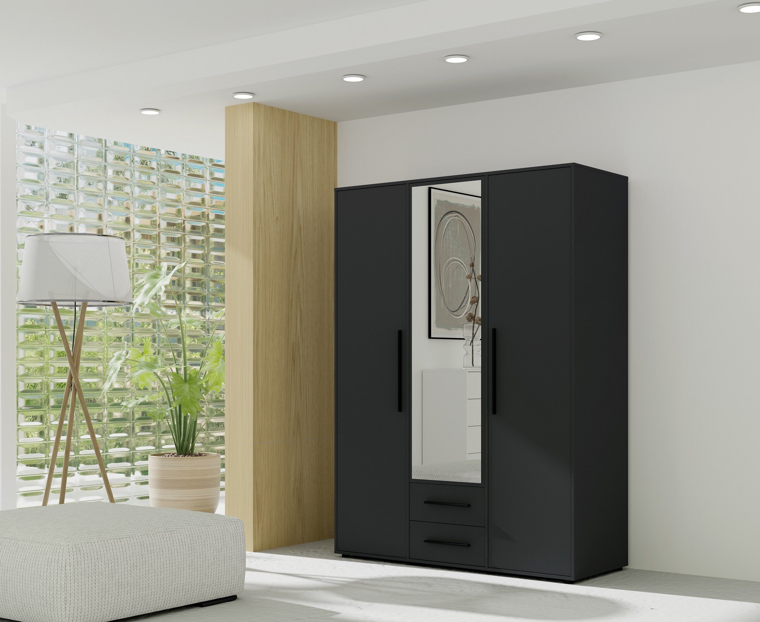 Marmex Möbel Kleiderschrank MAXIONE 12 Drehtürenschrank Spiegelschrank 150 x 205,7 x 59 Schubladen, Garderobenschrank