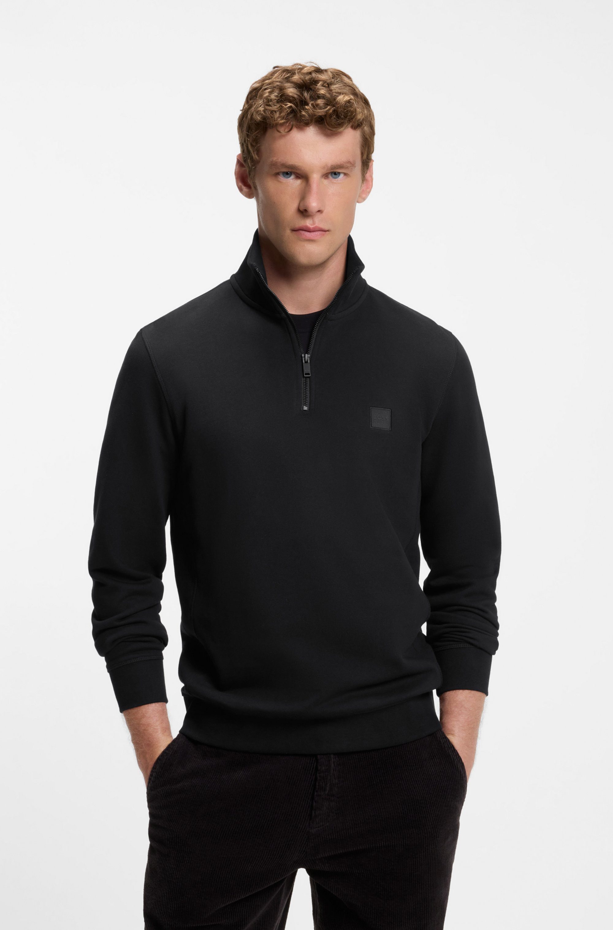 BOSS ORANGE Sweatshirt Zetrust (1-tlg) Troyerkragen mit Reißverschluss, Regular Fit, BOSS-Label