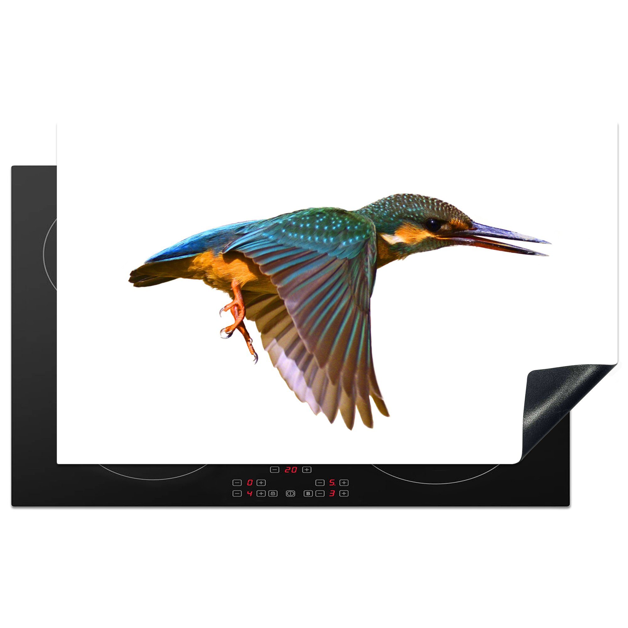 MuchoWow Herdblende-/Abdeckplatte Eisvogel - Fliegen - Tiere, Vinyl, (1 tlg), 83x51 cm, Ceranfeldabdeckung, Arbeitsplatte für küche