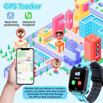 LITEYPP Kinder's GPS und Anruf Funktion,SOS, Spiele Smartwatch, mit GPS mit SIM-Telefon Schrittzähler, Musik, Kamera Kinder Beschenken