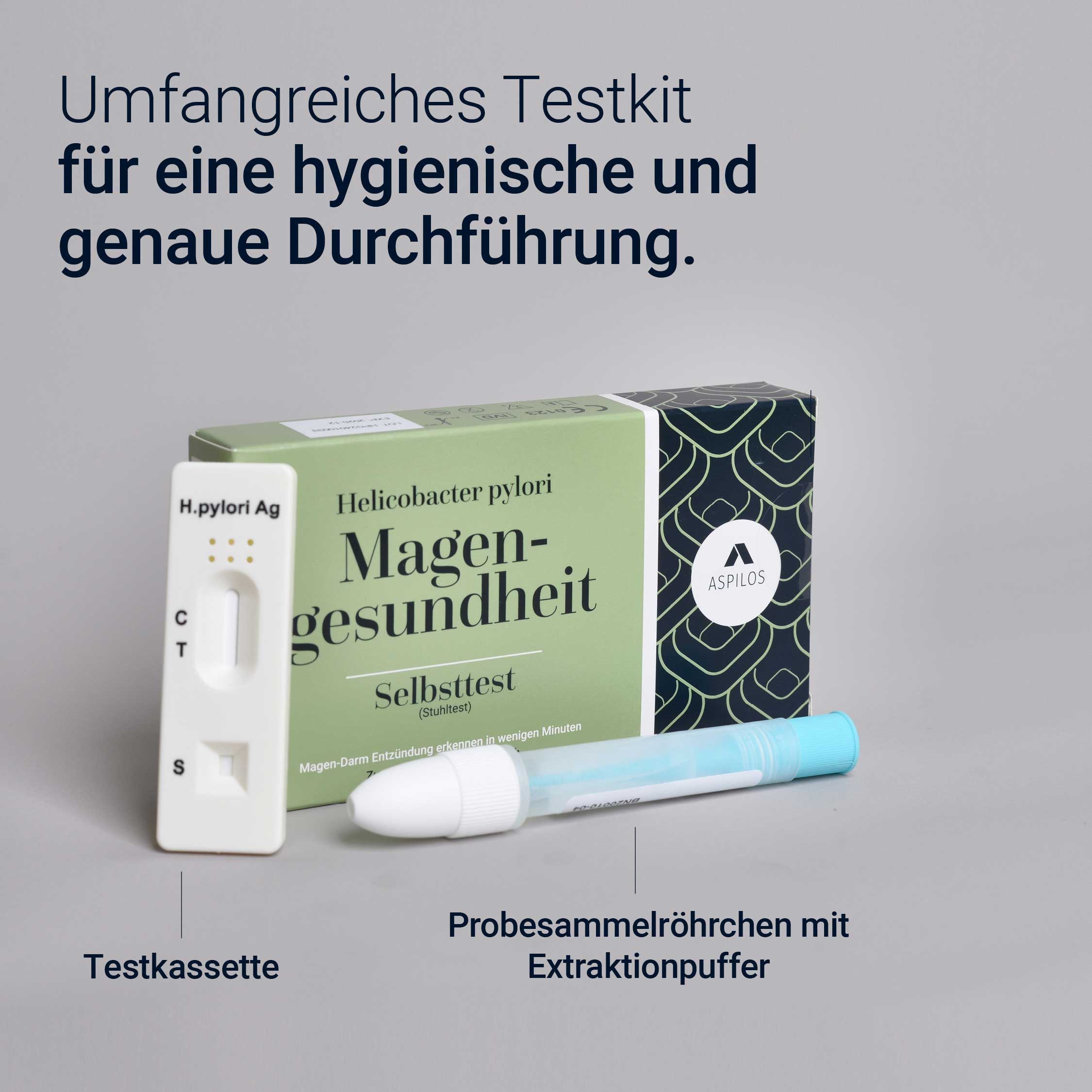 ASPILOS Helicobacter Pylori-Schnelltest Magengesundheit Selbsttest für Zuhause in 10 Minuten, selbst durchführbar, H. pylori Test, 1-tlg., Stuhltest, Helicobacter Test, Magen Darm Gesundheit