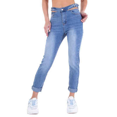 Ital-Design Straight-Jeans Damen Freizeit Stretch Straight Leg Jeans in Blau