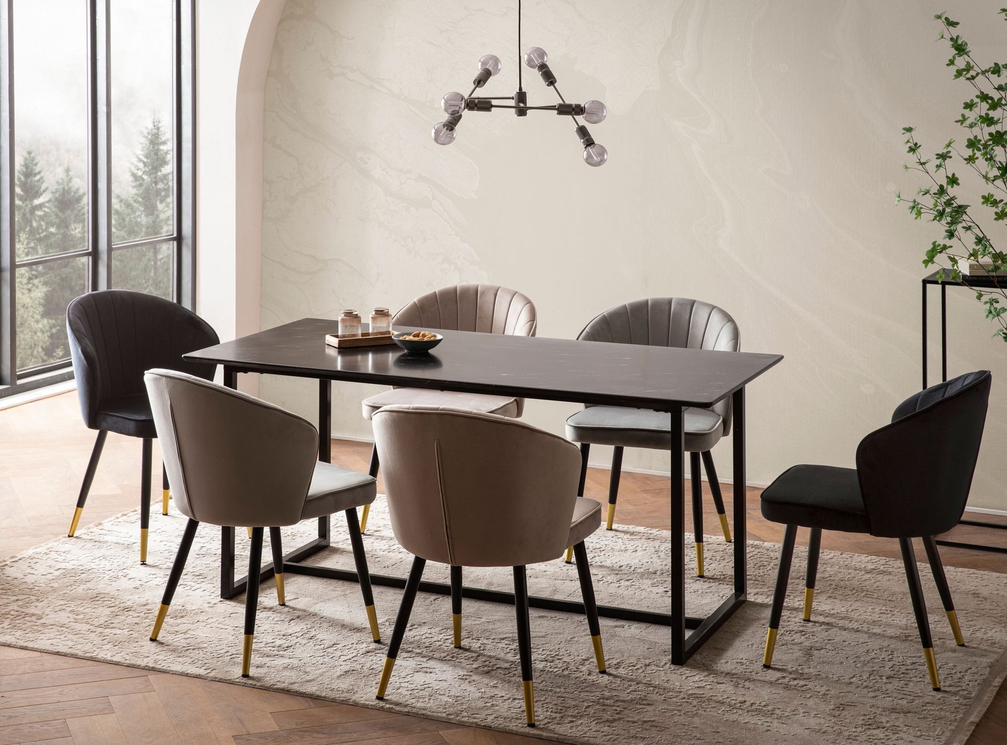 FINEBUY Esstisch FB60685 Esszimmertisch Marmor Optik Schwarz Küchentisch Tisch (Küchentisch Modern, 200x90 cm Marmor Optik Schwarz), Speisetisch Esszimmer, Esszimmertisch Metallbeine