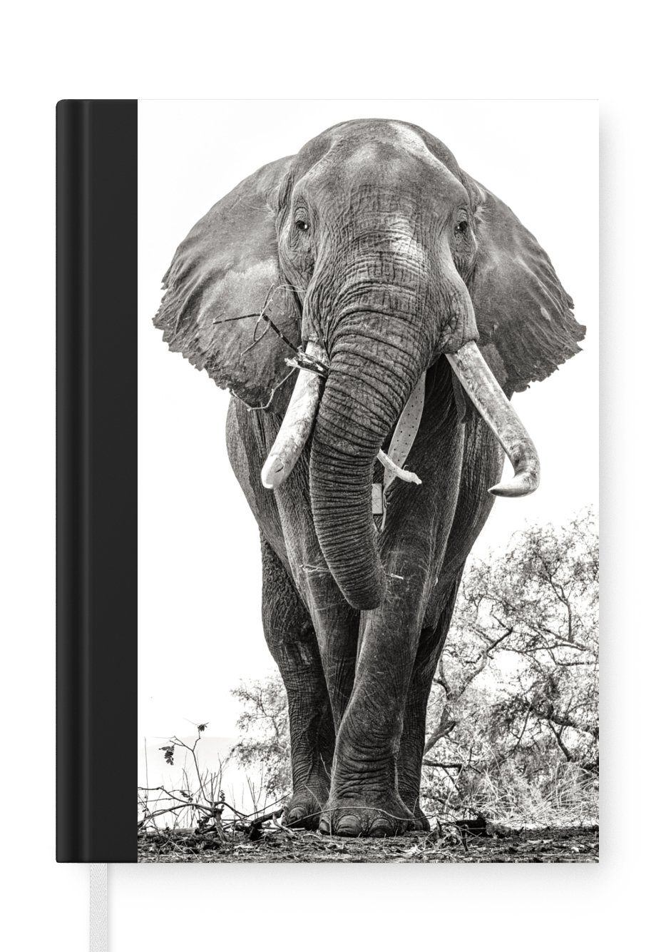 MuchoWow Notizbuch Elefant - Porträt - Tiere - Schwarz und weiß, Journal, Merkzettel, Tagebuch, Notizheft, A5, 98 Seiten, Haushaltsbuch | Notizbücher