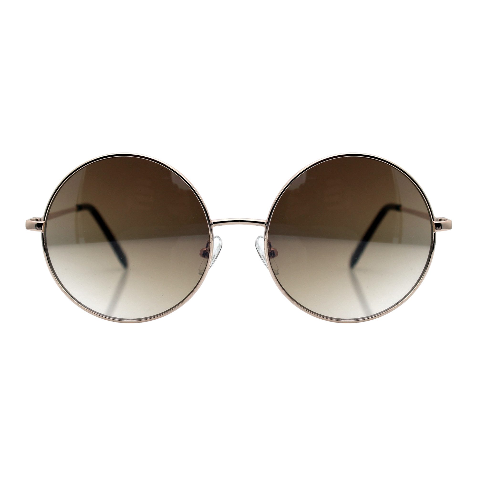 Rennec Sonnenbrille Damen Nickelbrille Groß Hippie Style mit Brillenbeutel Runde Brille mit verlaufsgetönten UV400 Gläsern