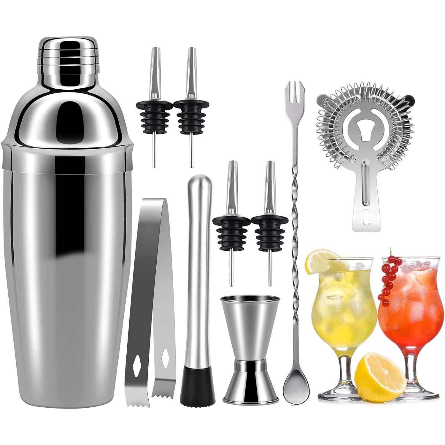 Cocktailglas Edelstahl Cocktailshaker Set 750ML 10-Teiliges Profi Bar Kit