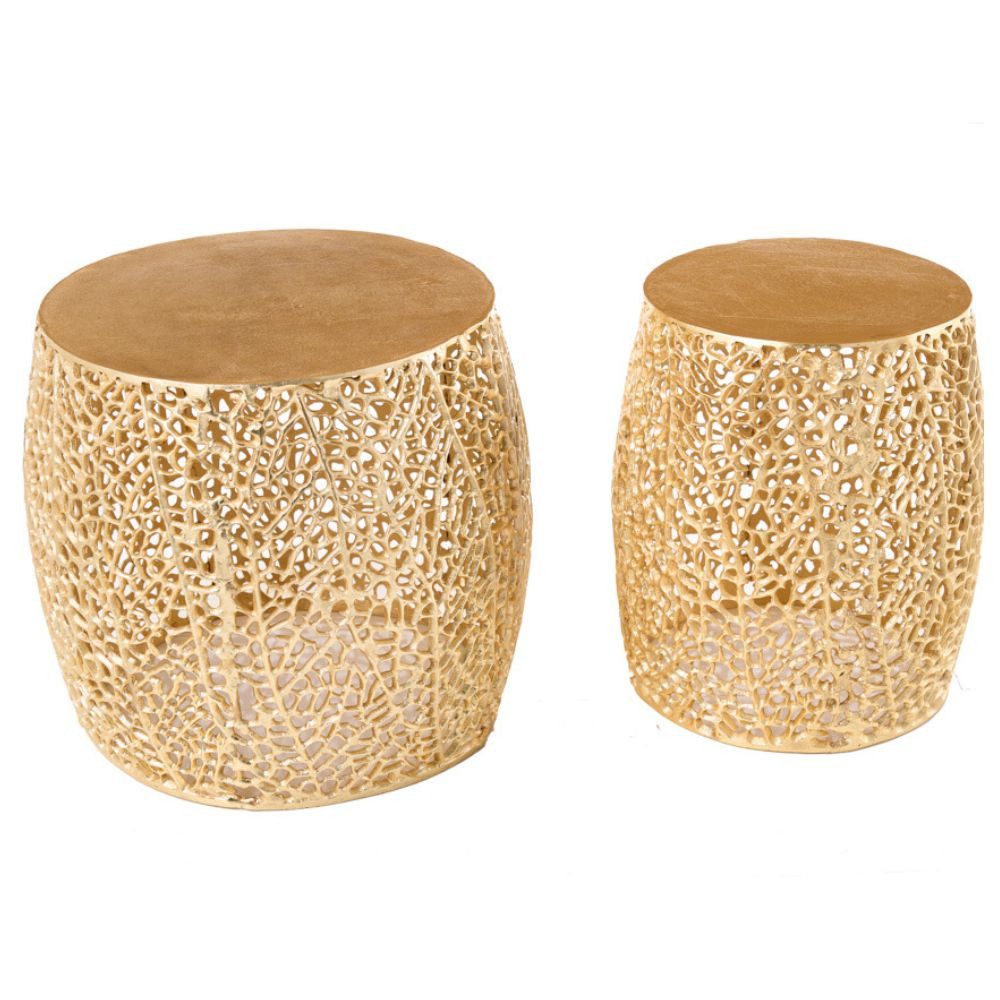 LebensWohnArt Couchtisch Extravagantes 2er Set Couchtisch RIXOS gold Metall Handarbeit