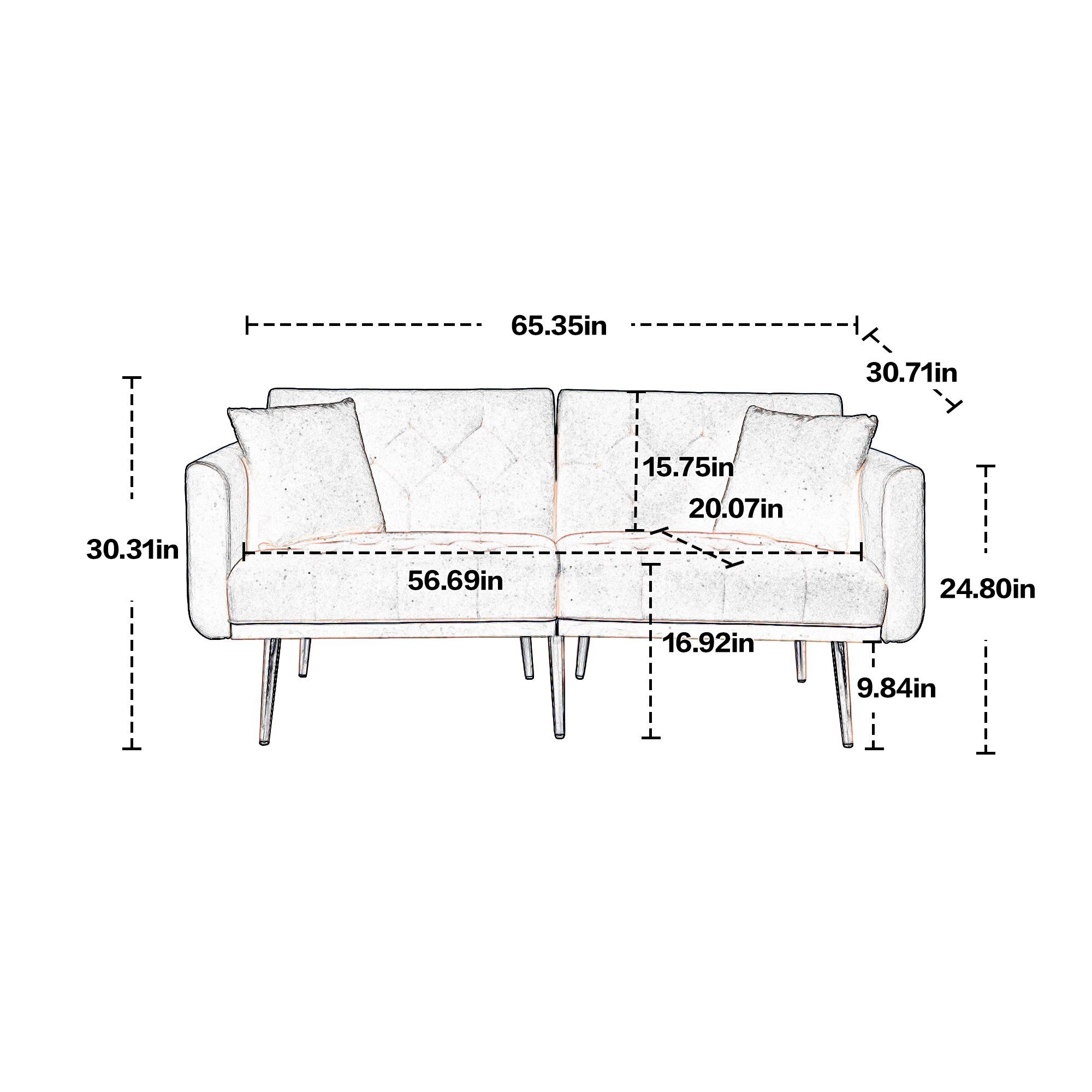 HAUSS SPLOE Sofa Einzelsofa Schlafsofa Hochwertige 2-Sitzer 65.35*30.71*30.31zoll, Kindersofa, Verarbeitung Sofa