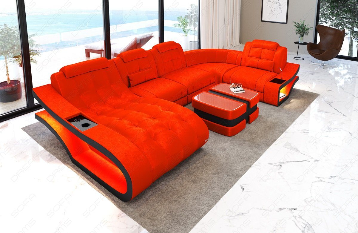 Sofa Dreams Wohnlandschaft Polster Stoff Sofa Couch Elegante U Form Stoffsofa, wahlweise mit Bettfunktion