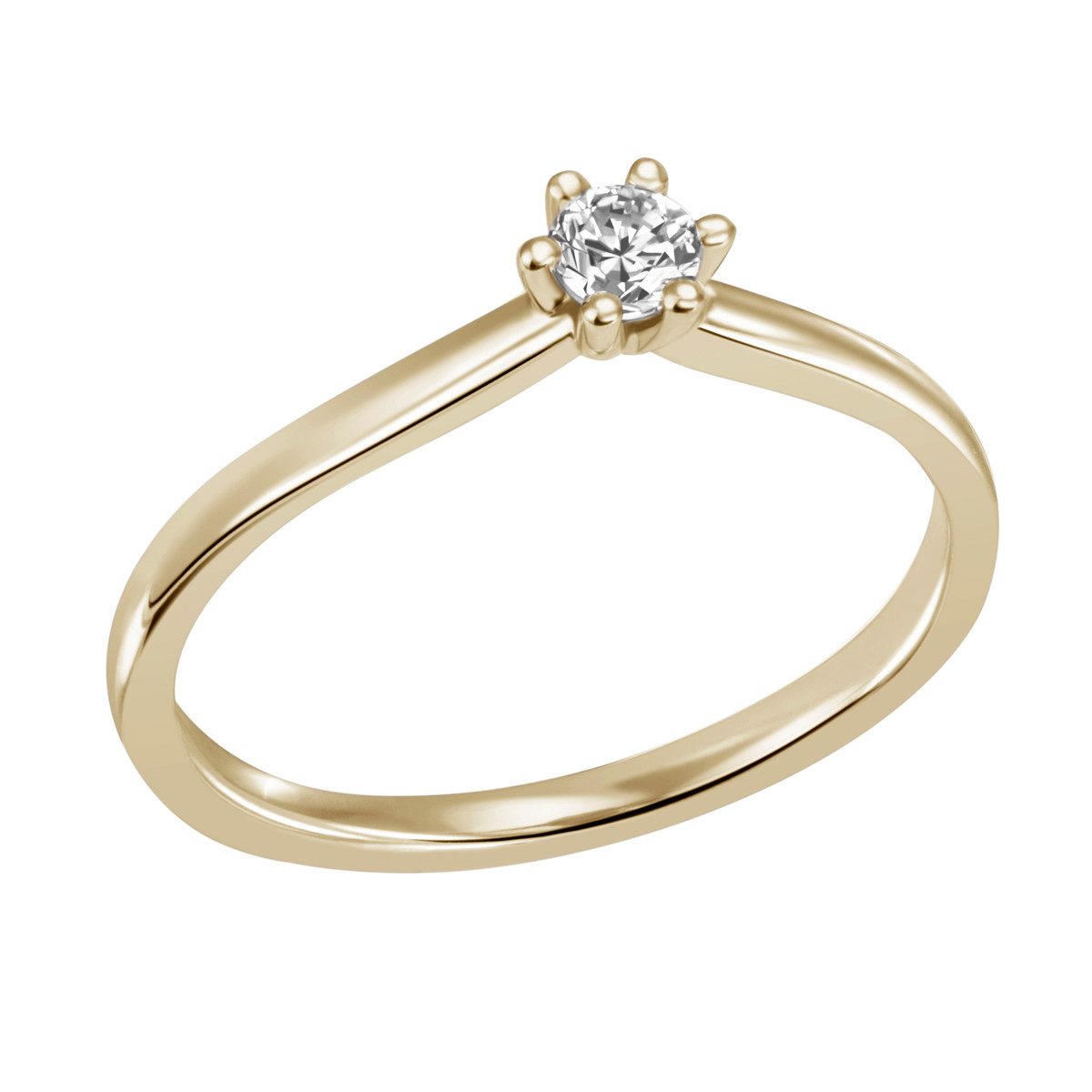 Reflexion Diamonds Solitärring Verlobungsring, 585er Gelb- oder Weißgold, 6er Stotzen, 0,15ct SI, Solitärring, 6er Stotzen, 0,15ct W/SI