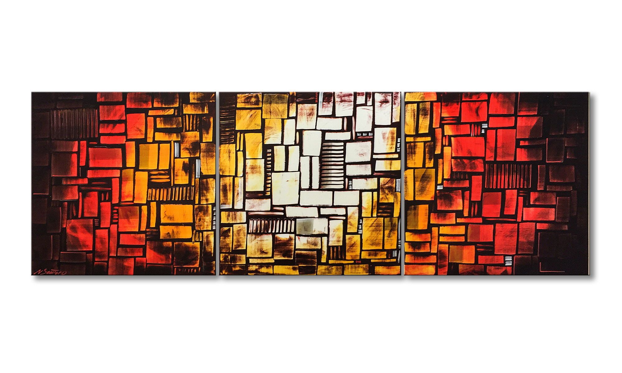 WandbilderXXL XXL-Wandbild Abstract Sun 210 x 70 cm, Abstraktes Gemälde, handgemaltes Unikat
