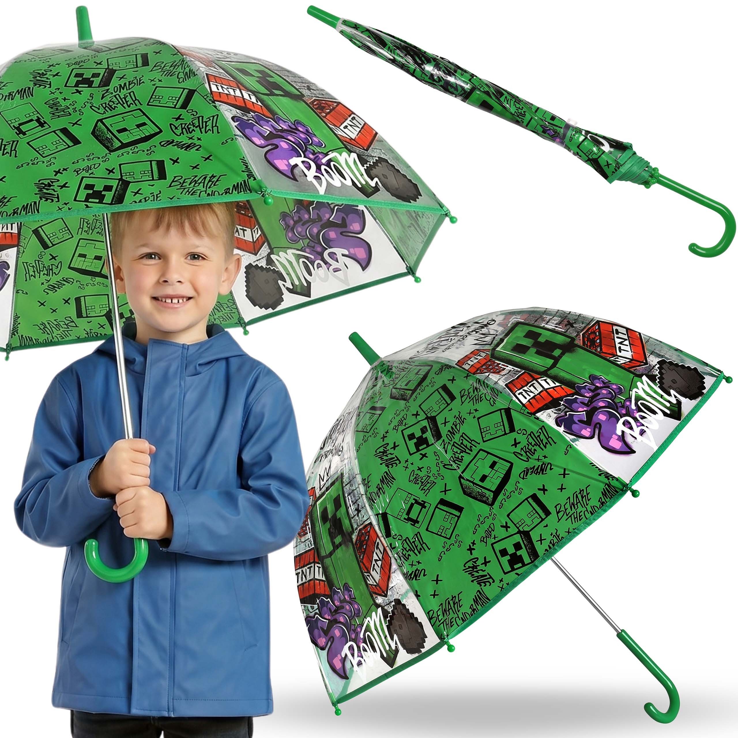 Sarcia.eu Taschenregenschirm Minecraft Kinder-Regenschirm transparent mit Schnappverschluss