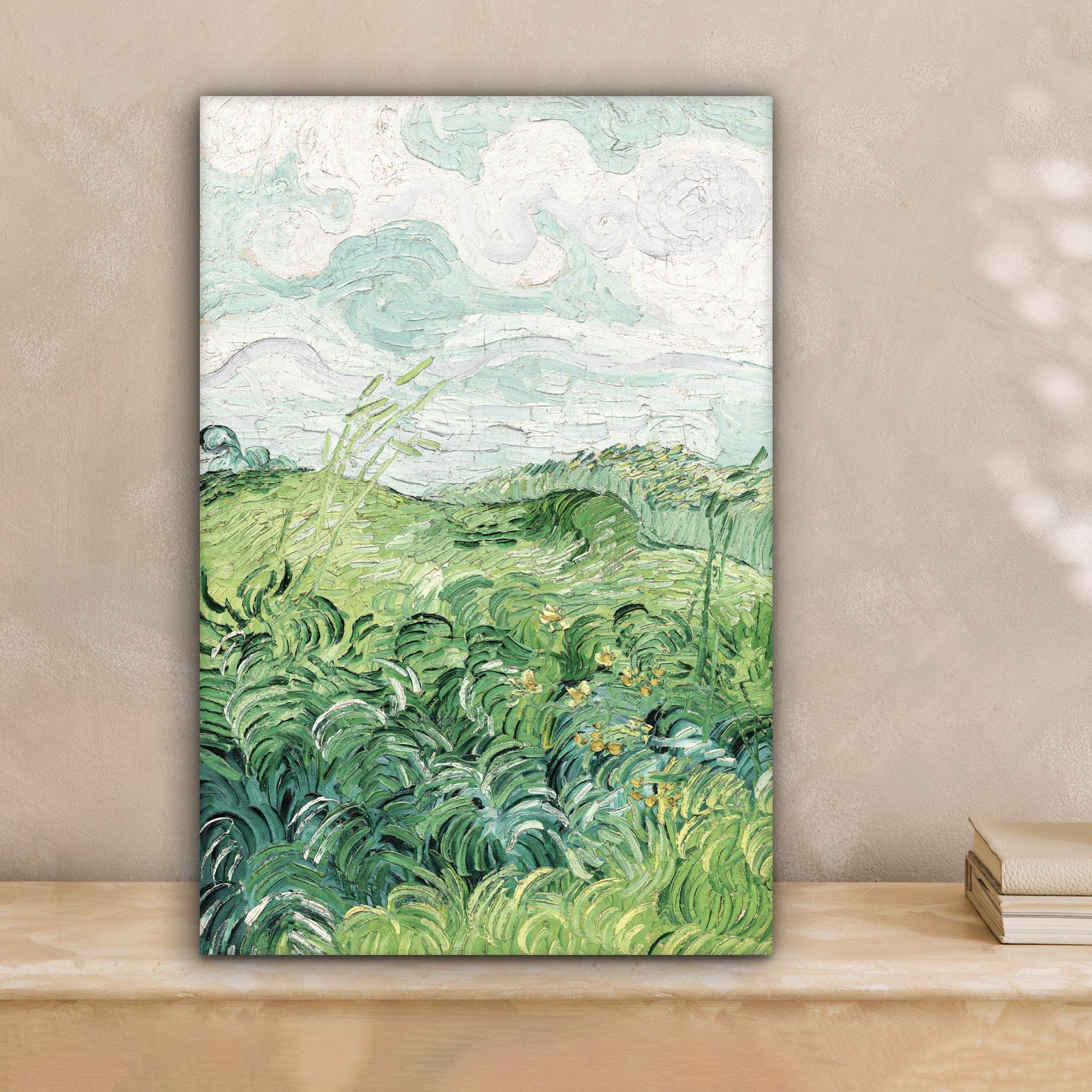 bespannt - Leinwandbild Gemälde Van - Zackenaufhänger, Meister Feld - grünem Gemälde, inkl. Gogh cm fertig mit 20x30 Alte (1 St), OneMillionCanvasses® Mais, Kunst