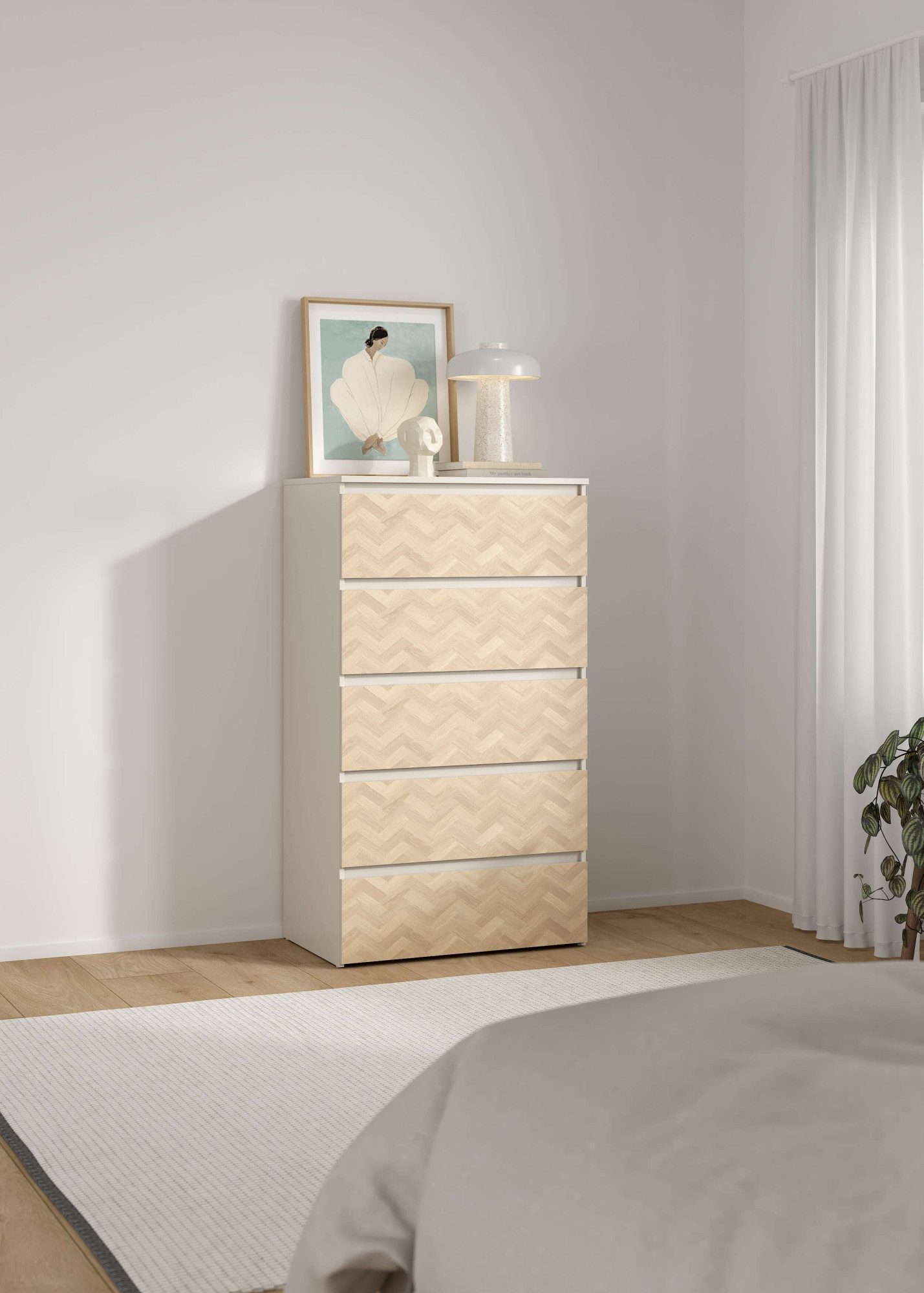 Home affaire Kommode Maise in Holzoptik mit elegantem Fischgrätmuster, Fischgrätdekorfronten für einen modernen Wohnstil