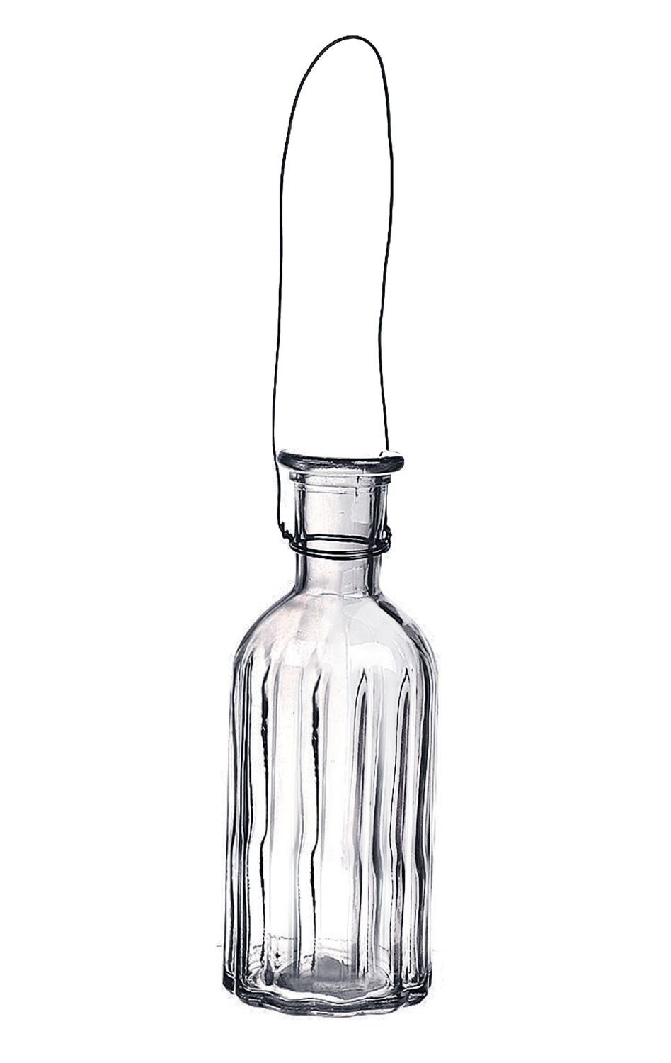 INNA-Glas Dekovase Flasche ANANKE mit Rillen, Glas, Henkel, klar, 19 cm, Ø 7,4 cm