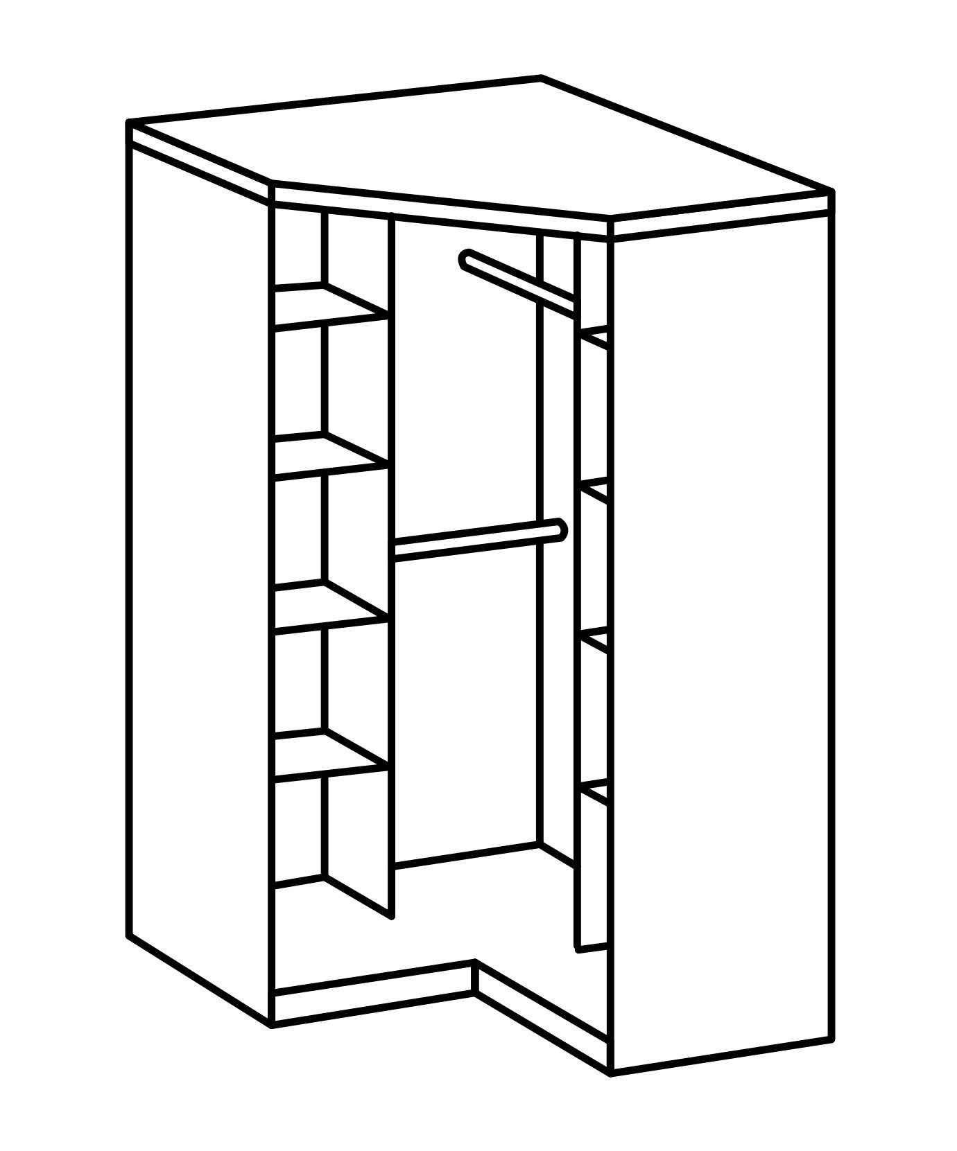 Einlegeböden 8 cm) 2 Türen mit 95x198x95 Eckschrank Runner Plankeneiche-Nachbildung freiraum in und (B/H/T: