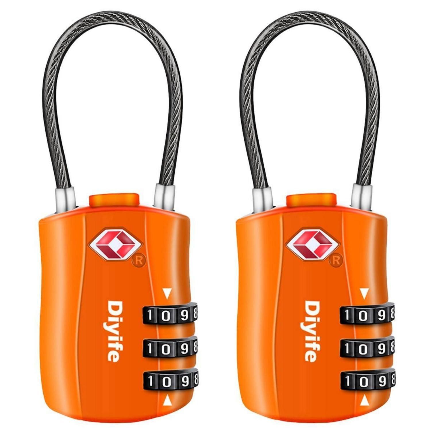 LuxusKollektion TSA-Vorhängeschloss TSA-Zahlenschloss 3-stellig Orange 2er-Pack