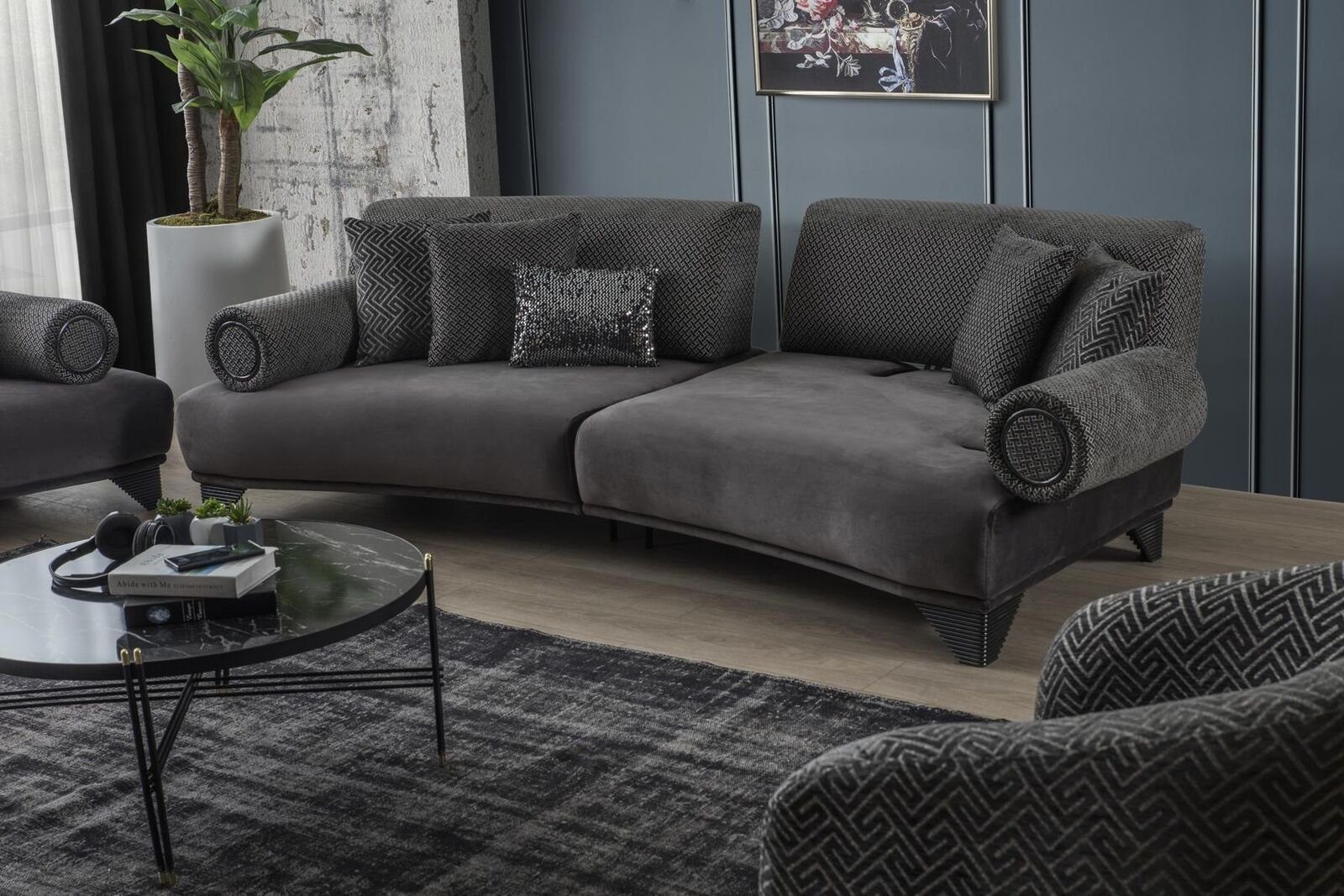 Gebogene Sofa Luxus Wohnzimmer Design JVmoebel Couch Dreisitzer Sofa Stoff