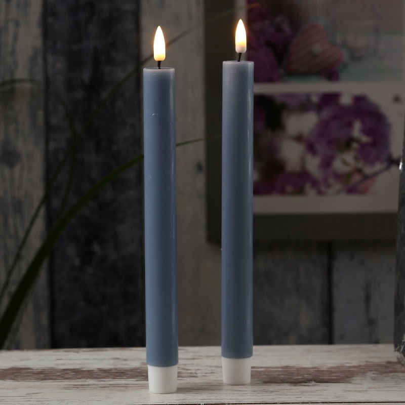 Deluxe Homeart LED-Kerze LED Stabkerzen Mia Tafelkerzen Echtwachs flackernd H: 24cm eisblau 2St (2-tlg)