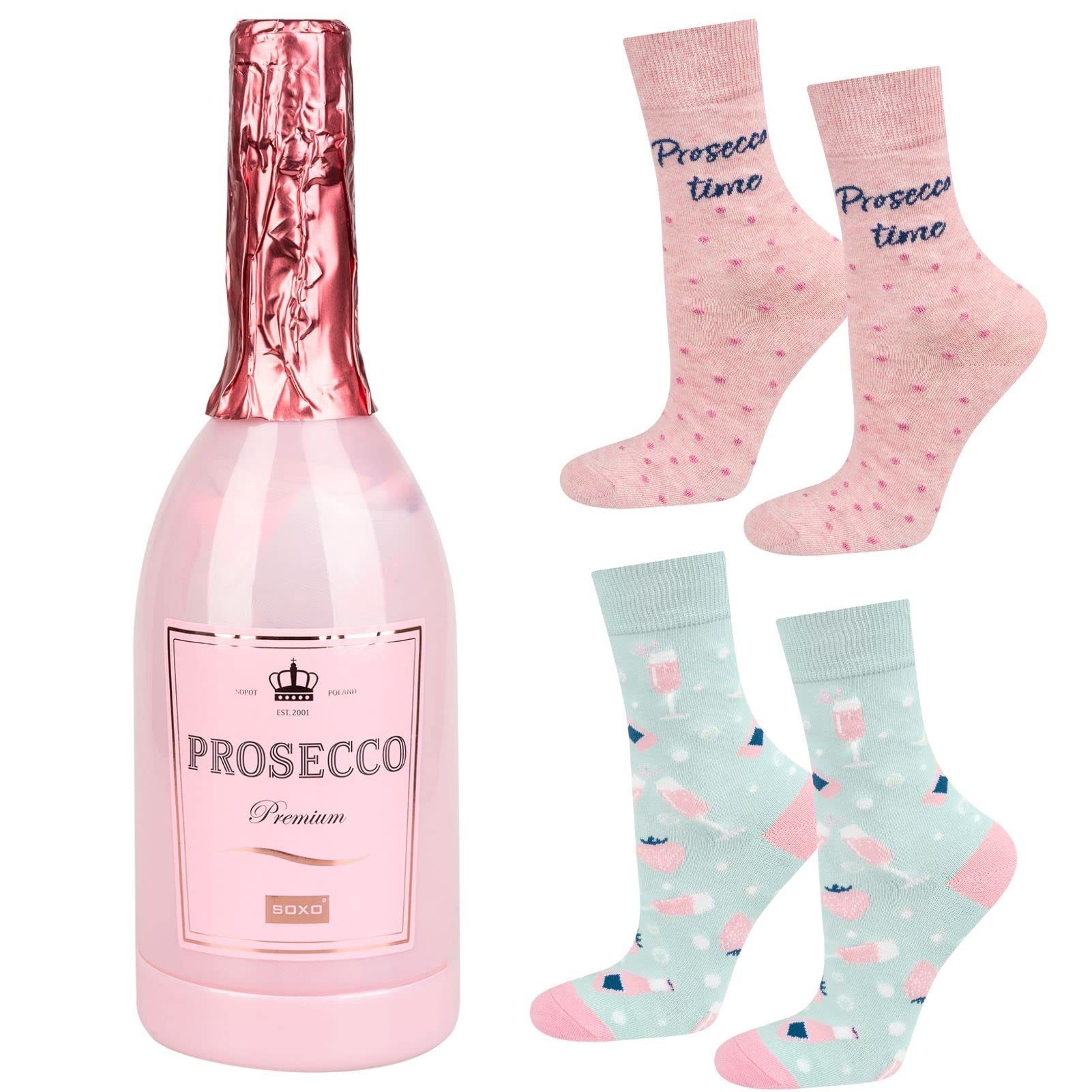 Soxo Socken Lustige Geschenke Für Frauen (Flasche, 2-Paar, Set) Bunte Socken Damen Getränke 35-40EU Prosecco 2
