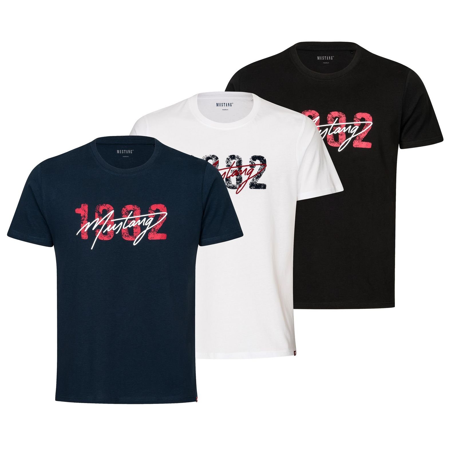 T-Shirt Hemd Kontraststreifen MUSTANG T-Shirt und rotem schwarz Shirt Lounge Mustangbranding