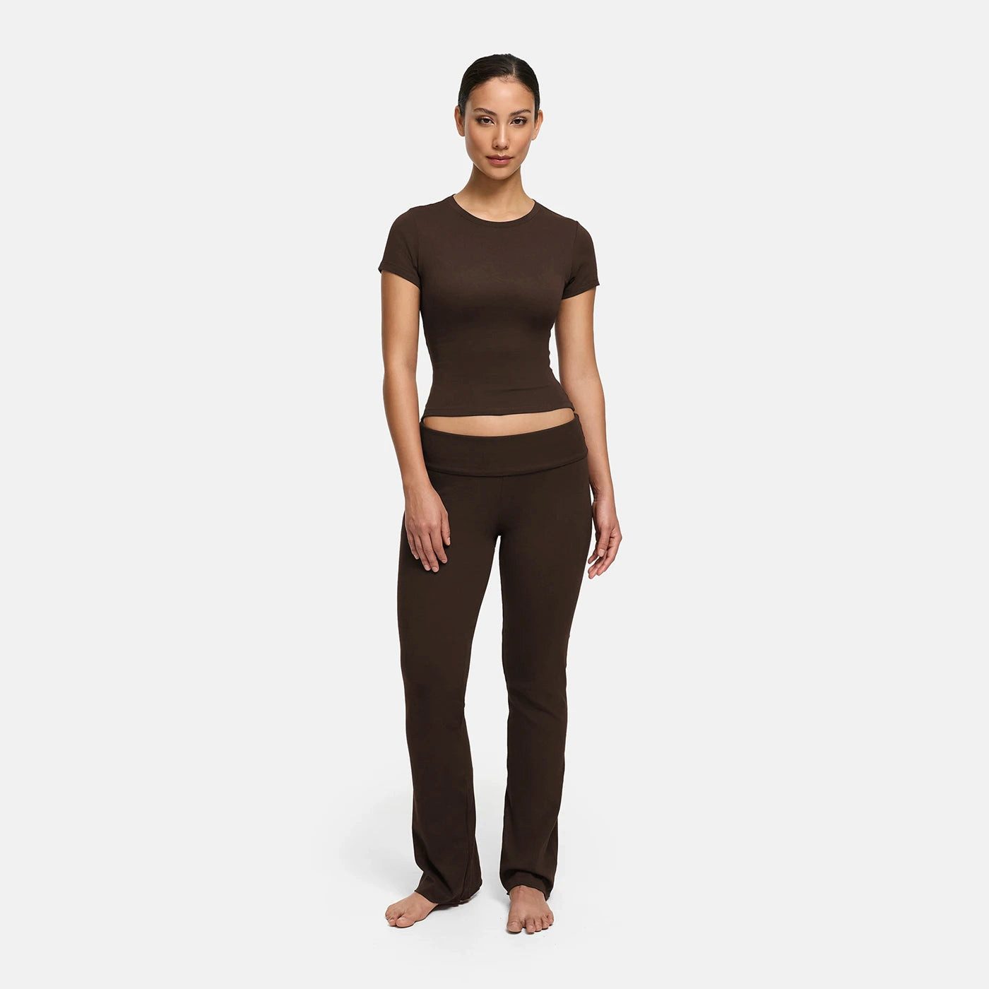 Loungehose Cotton Flared Bootcut Leggings-Brown Dark-M