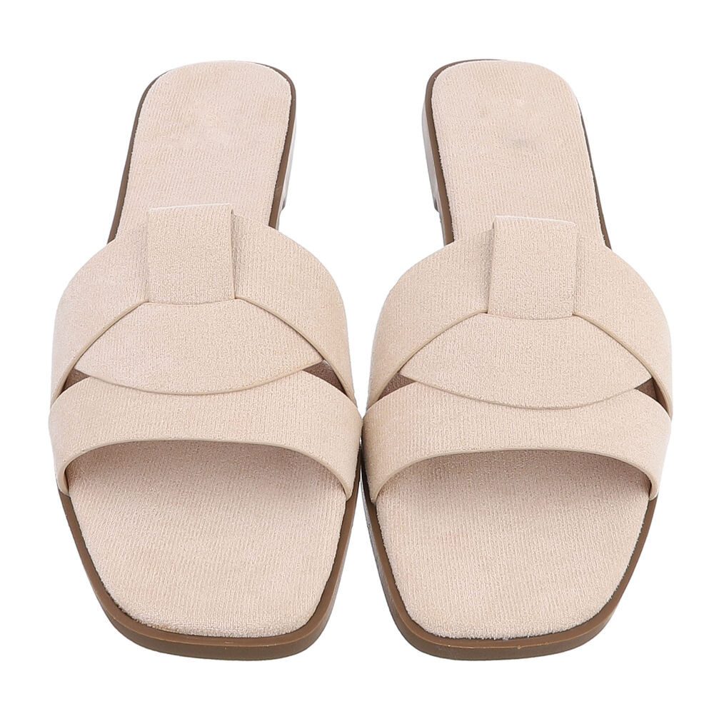 Ital-Design Moderne Damen Sandalen mit geflochtenem Design für Freizeit Pantolette (91117197) Blockabsatz Pantoletten in Beige