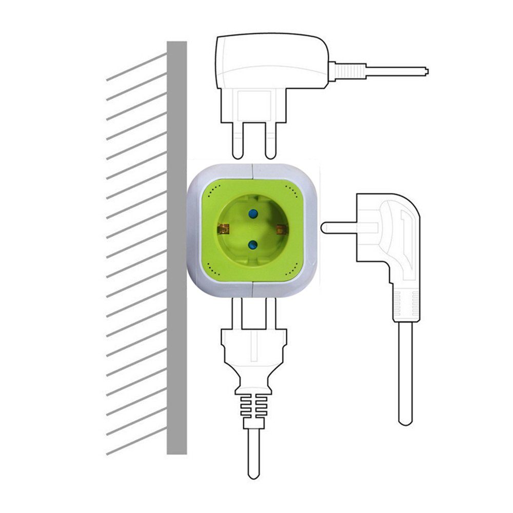 Schuko-Anschluss GB118G USB-Anschlüsse, Halterung, + GreenBlue (4-fach m) 2 inkl. Kabellänge Kindersicherung, Mehrfachsteckdose 1.4